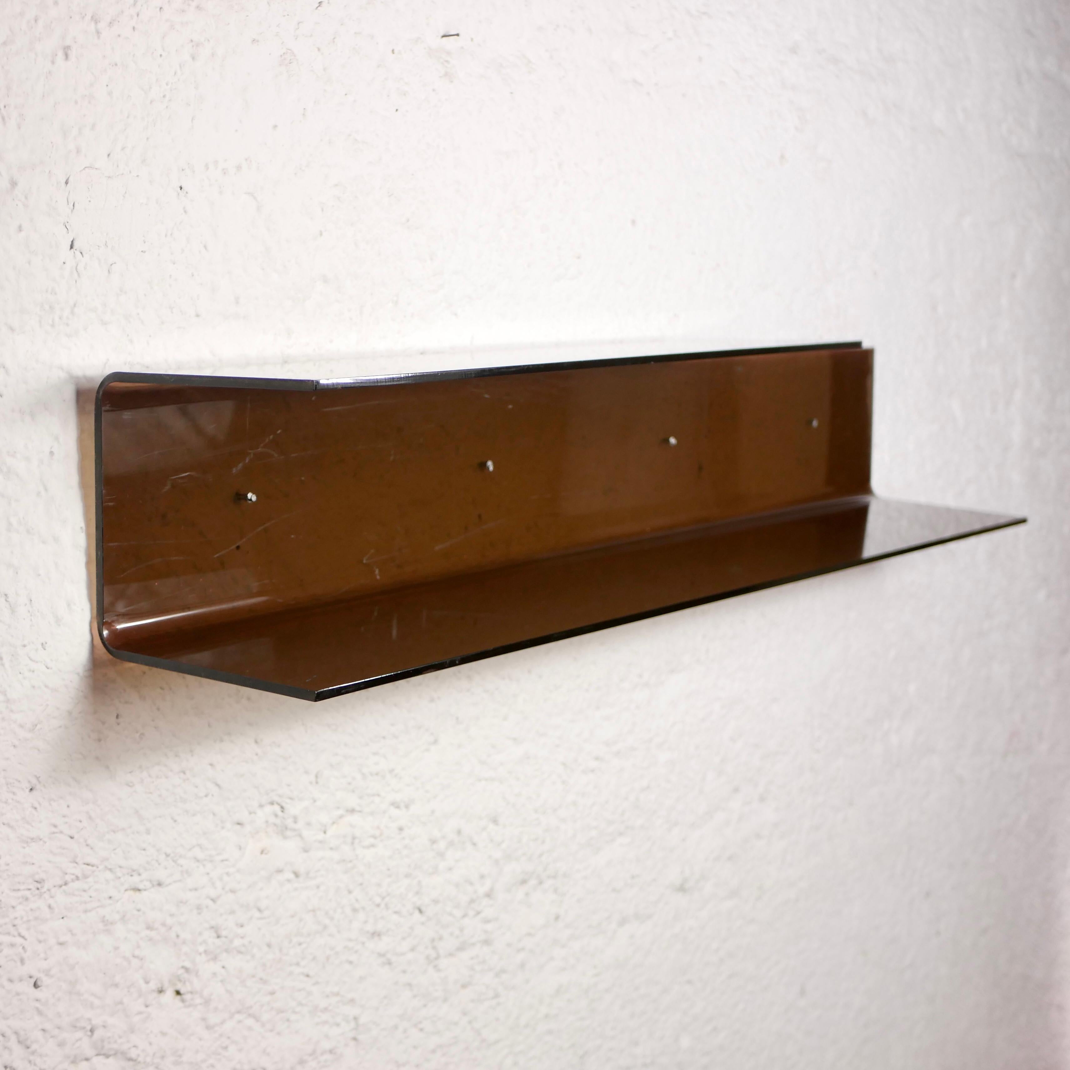 Molded Large Smoked Plexi Wall Shelf from the 1970s