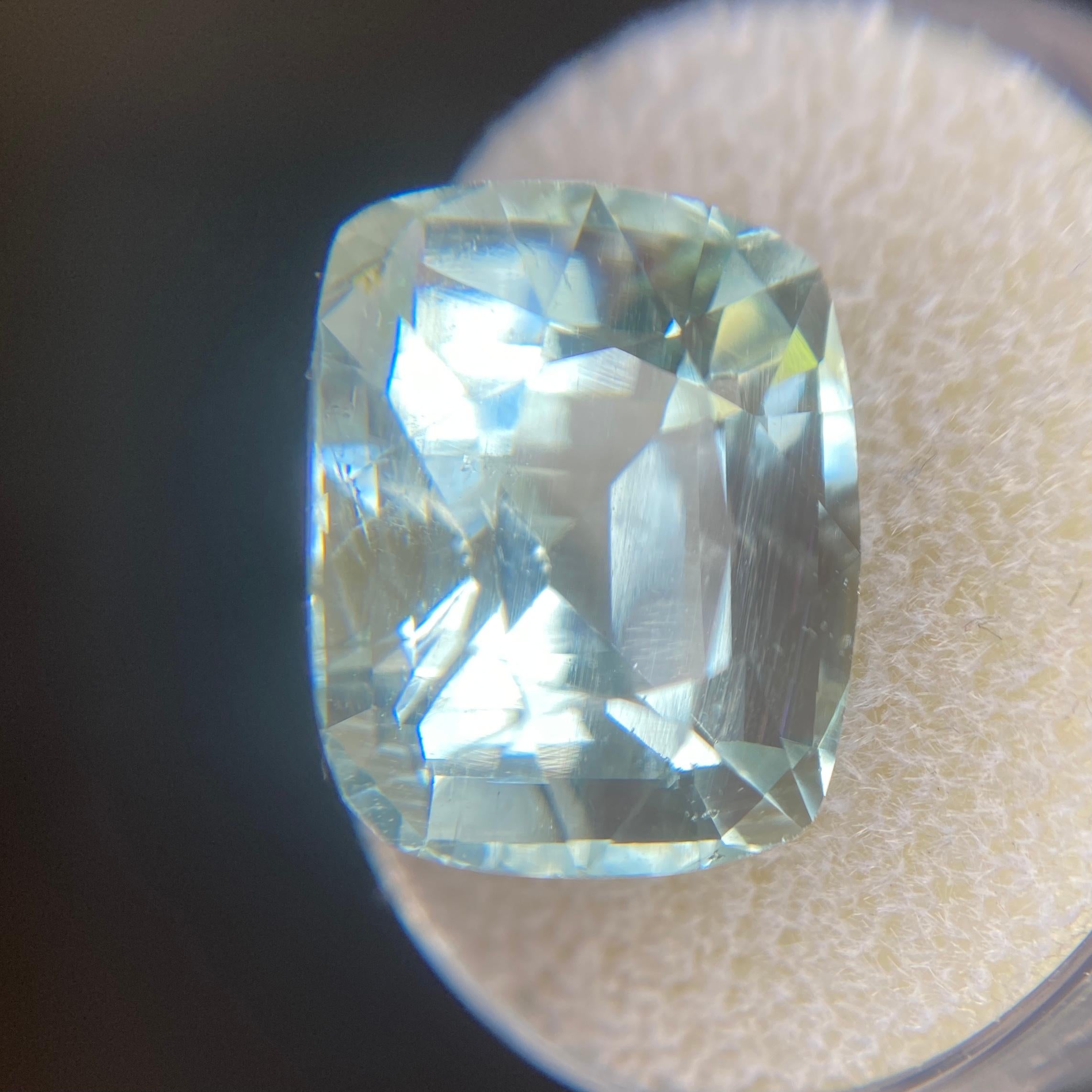 Natural Bright Blue Aquamarine Gemstone.

Large 14.10 Carat with a beautiful bright blue colour and excellent clarity. Very clean gem with only some small natural inclusions visible.

Also has a very good cushion cut with ideal polish to show great