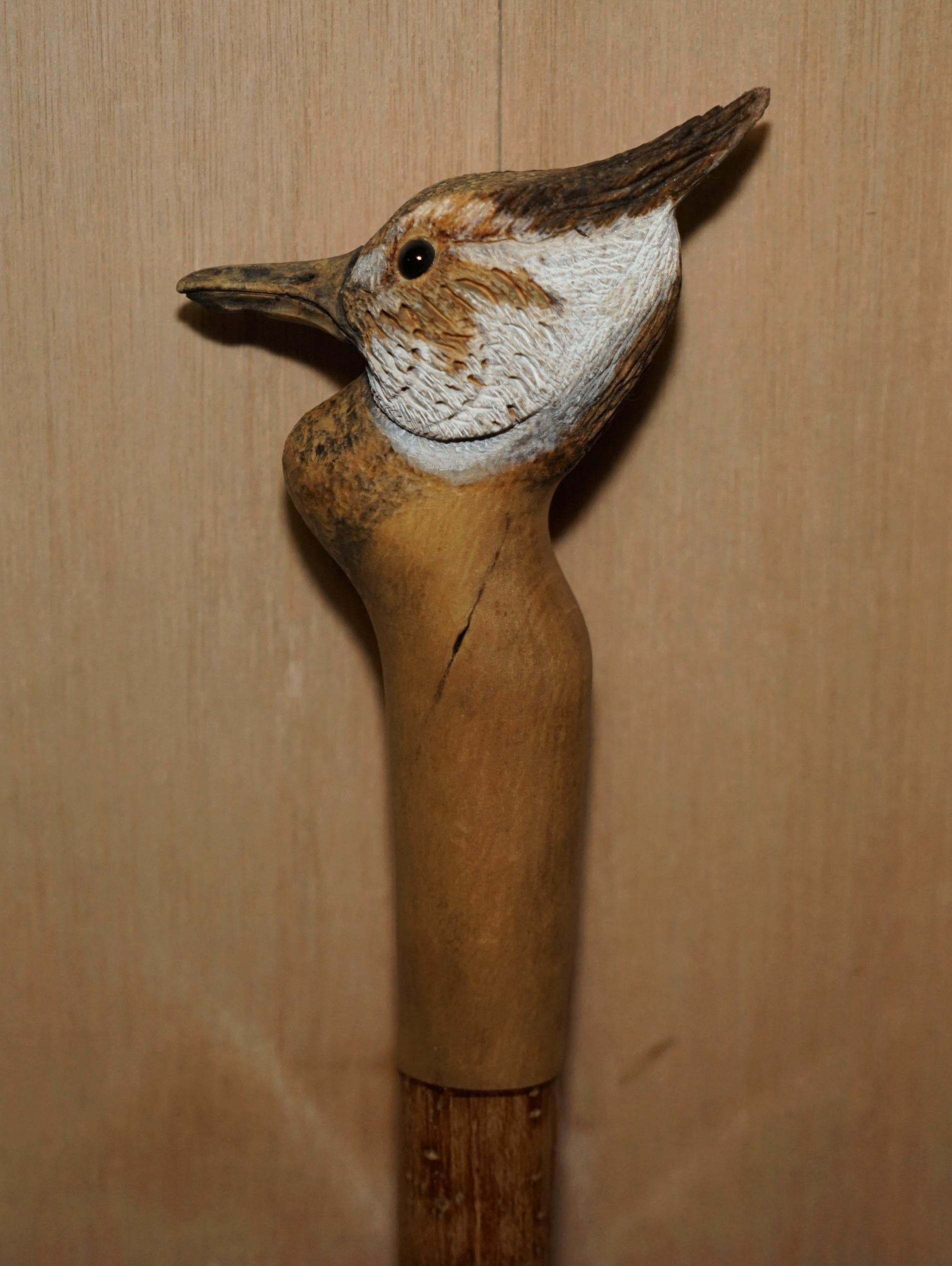 Hand-Crafted Tall Shepherds Walking Stick with Woodpecker Bird Head For Sale