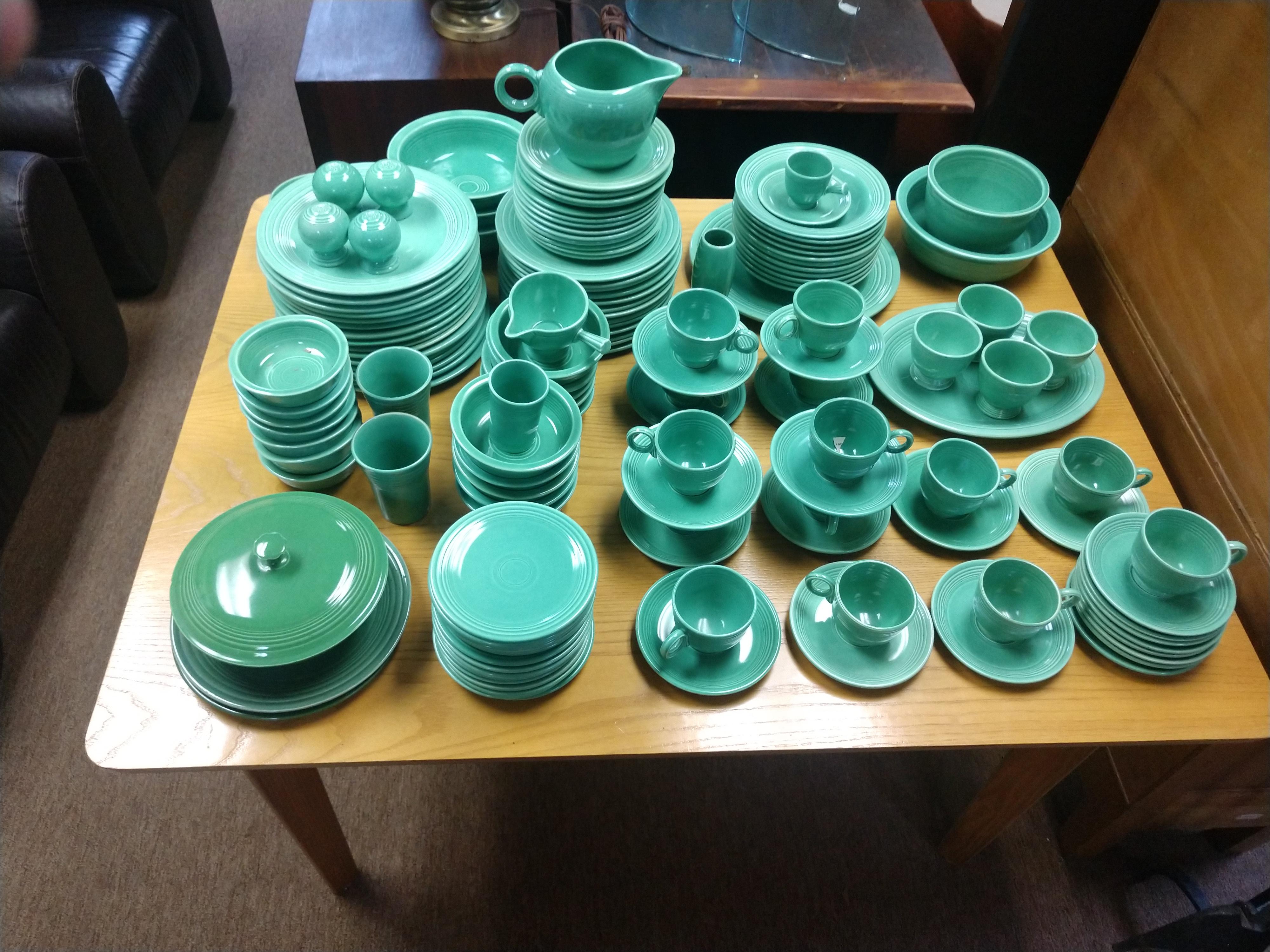 Glazed Large 144-Piece Set of Vintage circa 1940 Green Fiesta Ware