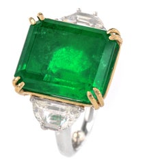 Large 14.75ct Colombian Emerald  Diamond Platinum Statement Ring