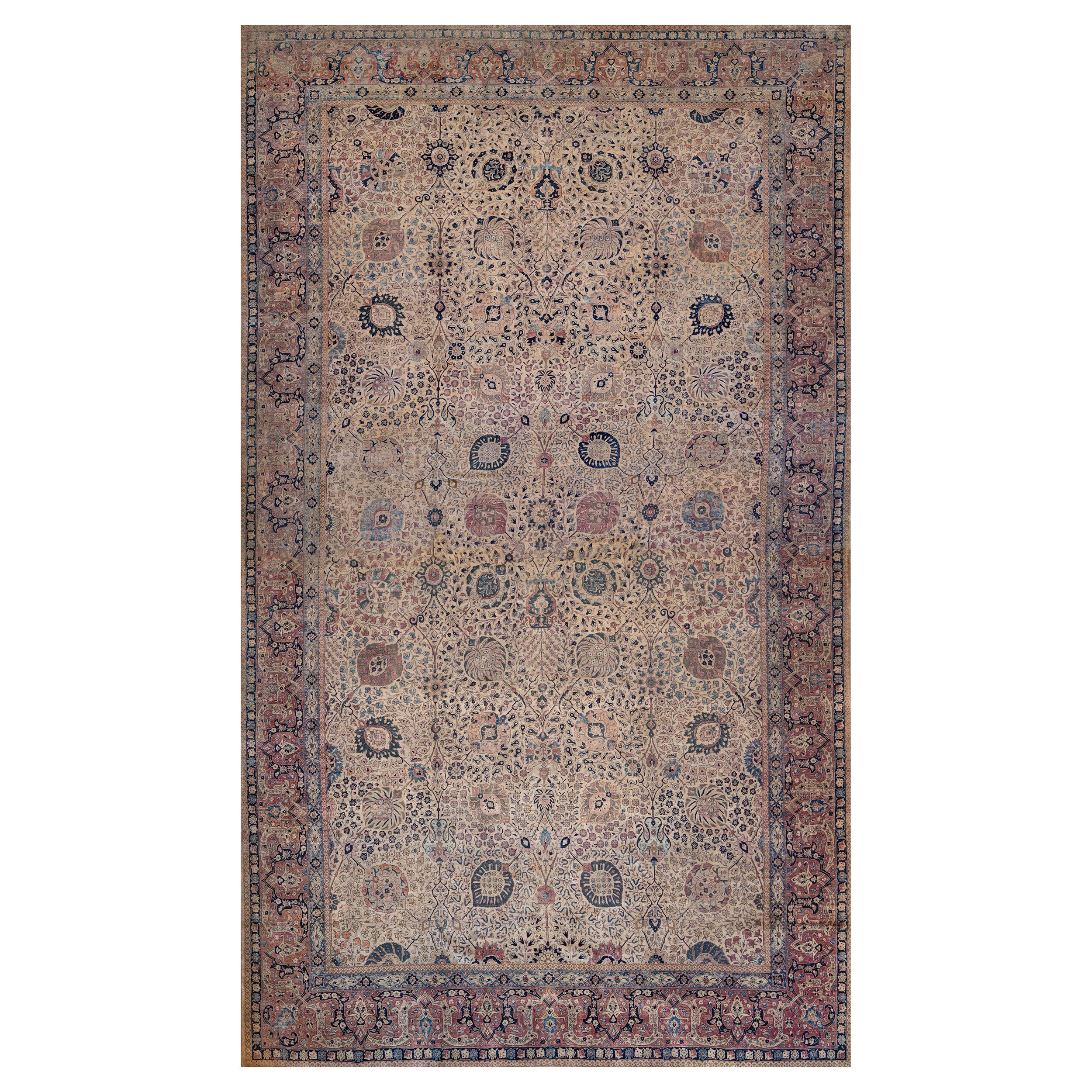 Grand tapis Persan Tabriz 14'8 "x25' Vintage Circa-1920 noué à la main en laine à motifs floraux en vente