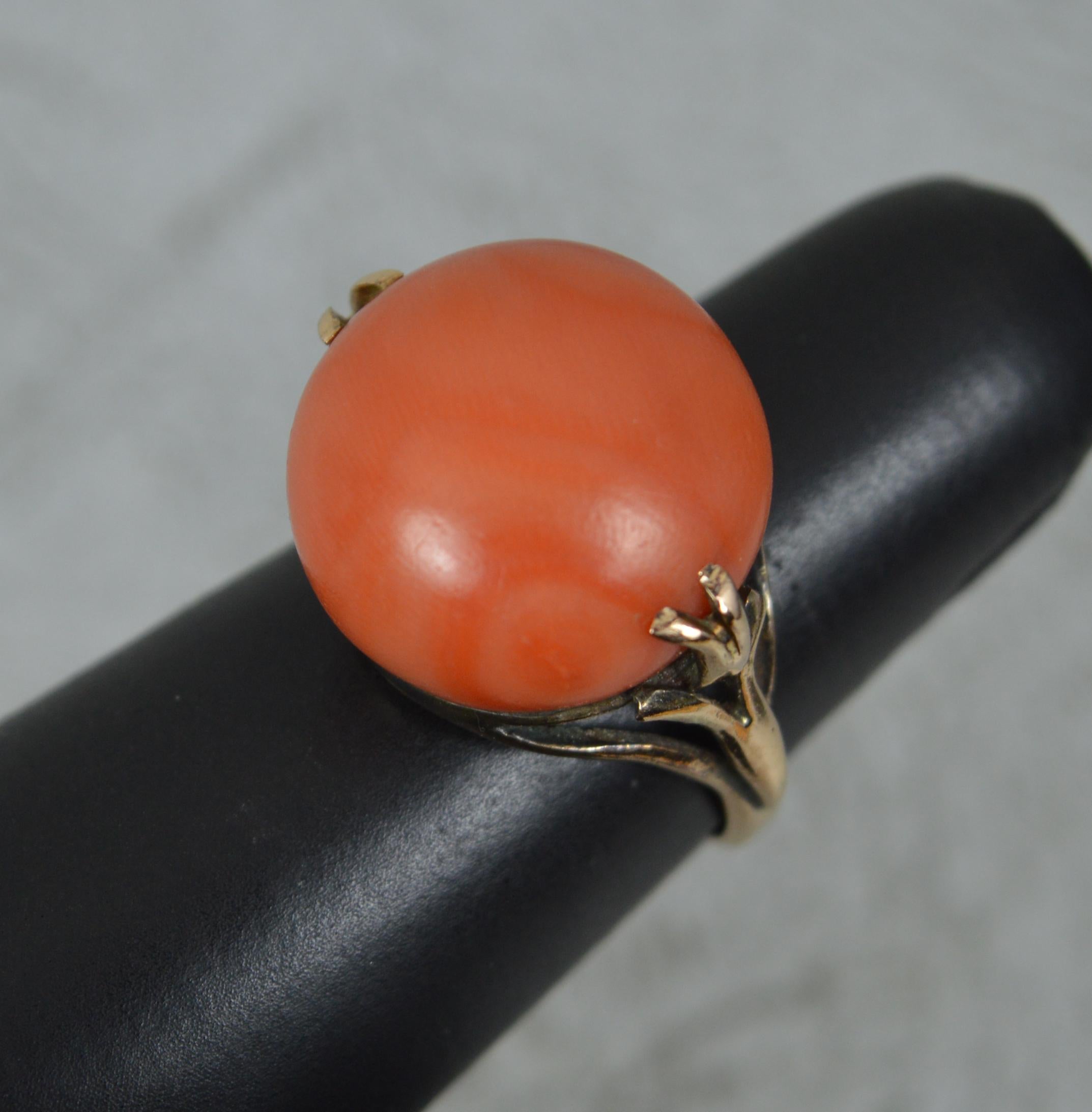 Large 14ct Rose Gold and Coral Solitaire Statement Ring 5