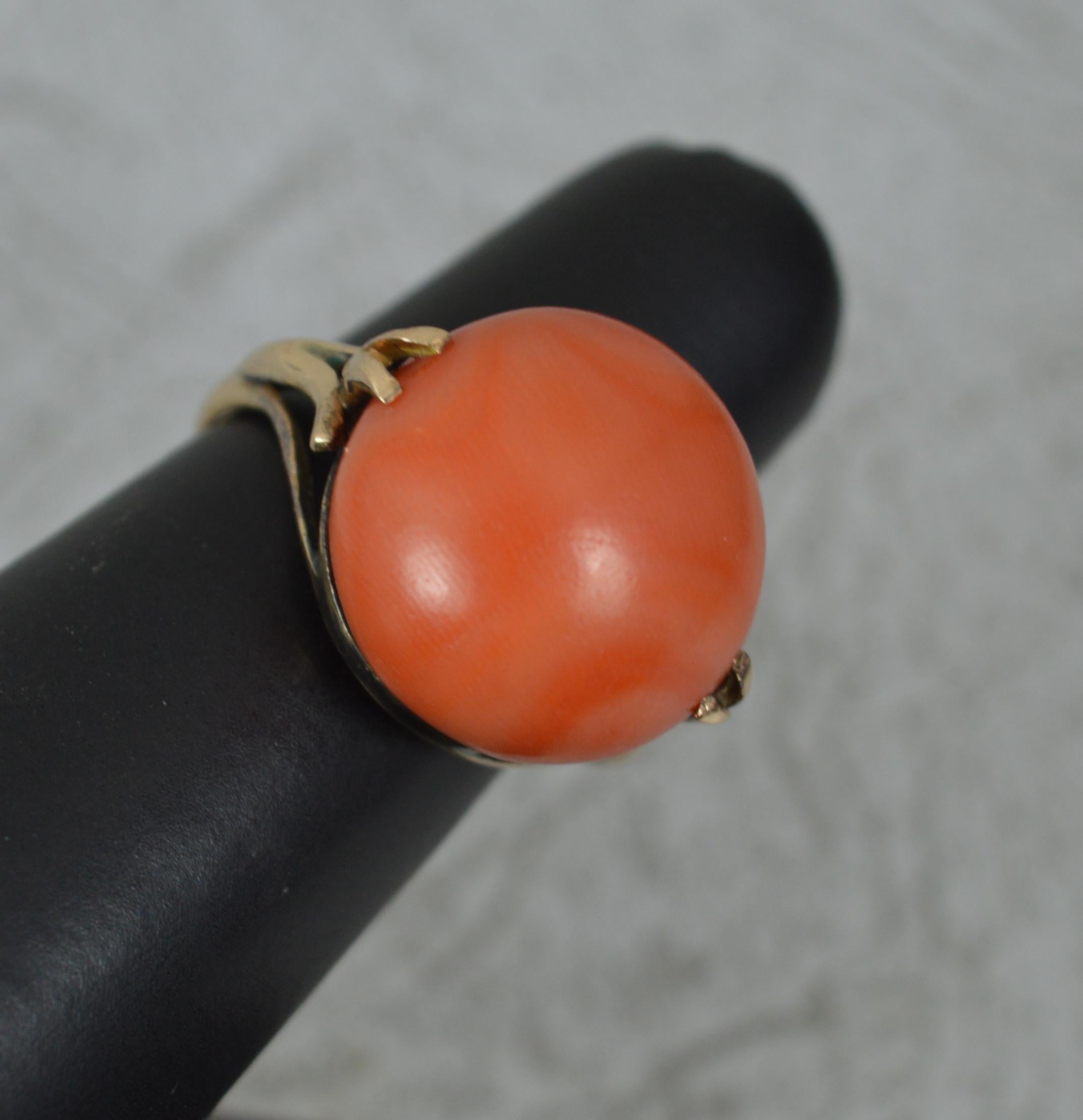 Large 14ct Rose Gold and Coral Solitaire Statement Ring For Sale 6