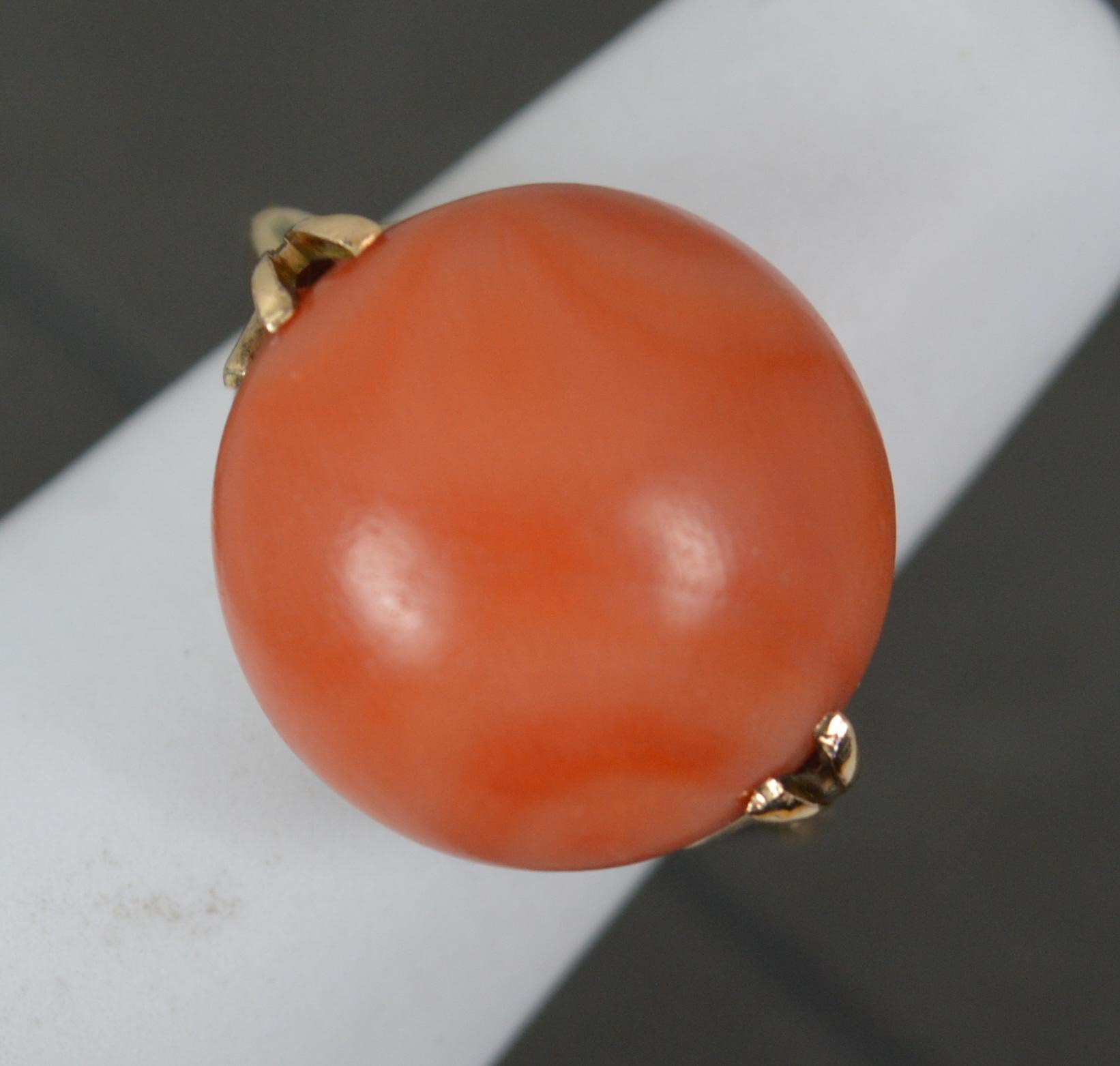 Large 14ct Rose Gold and Coral Solitaire Statement Ring 7