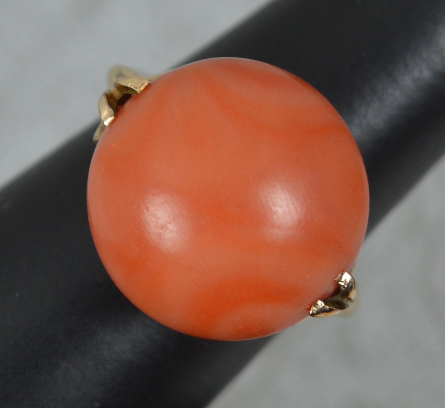 Large 14ct Rose Gold and Coral Solitaire Statement Ring For Sale 4