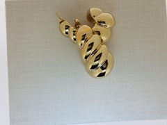 Large 14 Karat Domed Ribbed-Fluted Shrimp Design Earrings