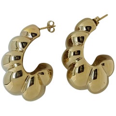 Large 14 Karat Domed Ribbed-Fluted Shrimp Design Earrings