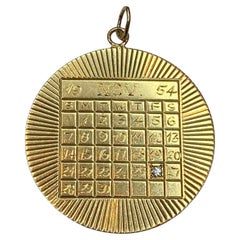 Large 14K Engine Turn Calendar Disc Pendant with Diamond