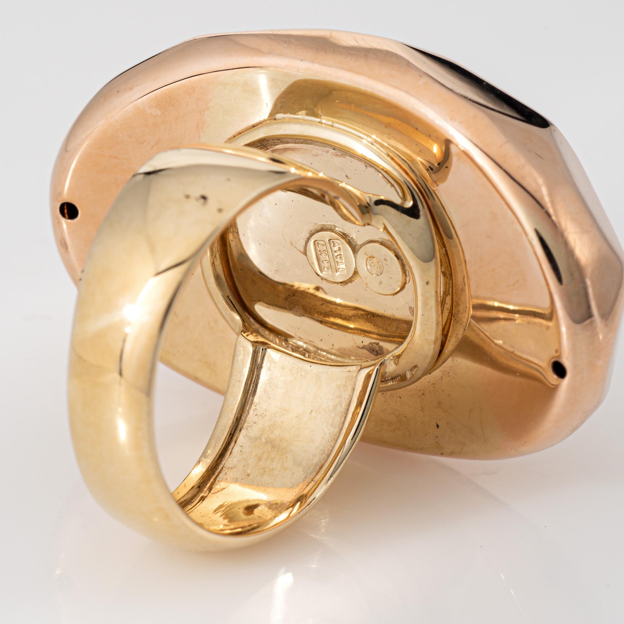 Große 14k facettiert Cocktail Ring Estate zwei Tone Gelb Rose Gold Sz 7 Oval 2