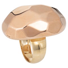 Grande anello da cocktail sfaccettato 14k Estate bicolore oro giallo rosa Sz 7 ovale