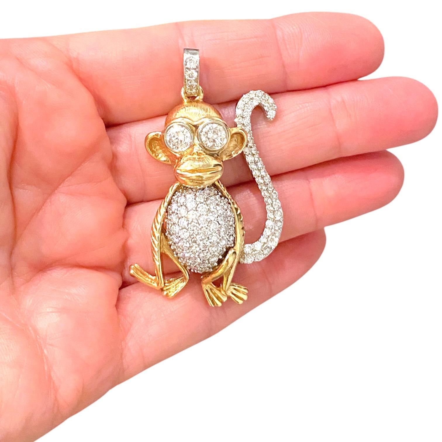 Large 14K Gold and Diamond Monkey Pendant 1