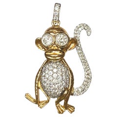 Large 14K Gold and Diamond Monkey Pendant