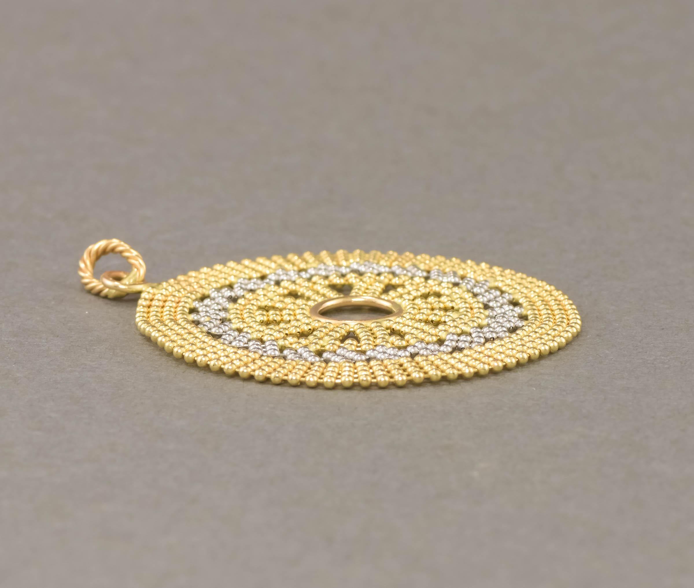 Large 14K Gold Beaded Mandala Medallion Pendant For Sale 5