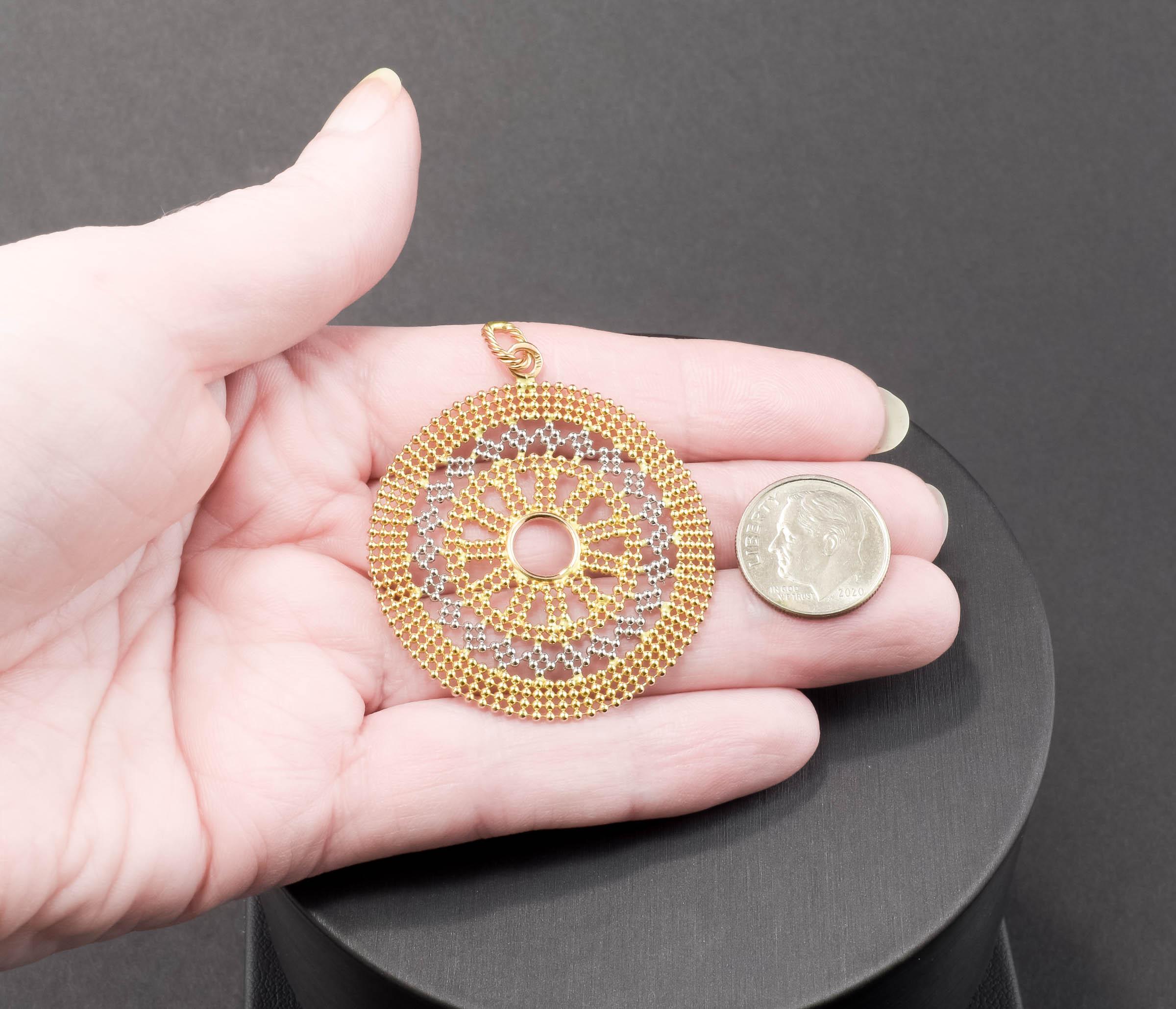 Large 14K Gold Beaded Mandala Medallion Pendant For Sale 6
