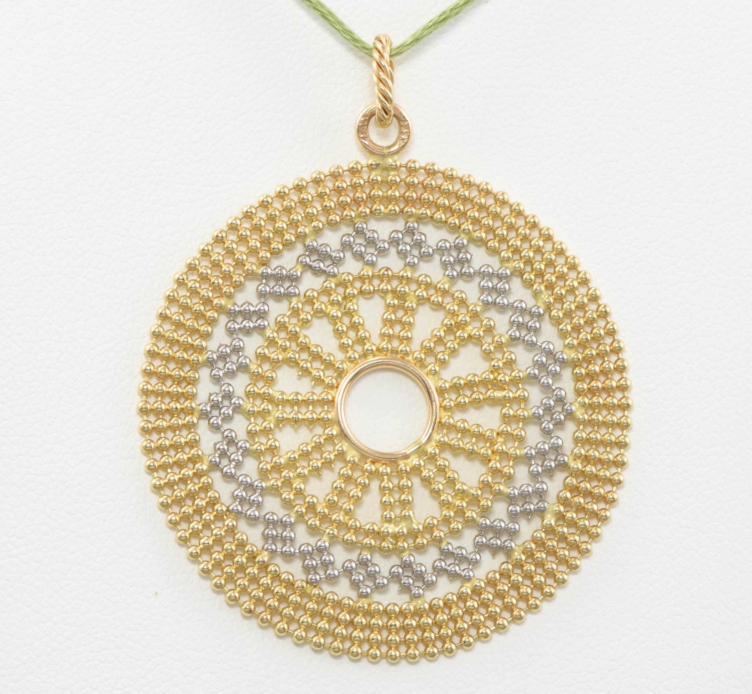 Women's or Men's Large 14K Gold Beaded Mandala Medallion Pendant For Sale