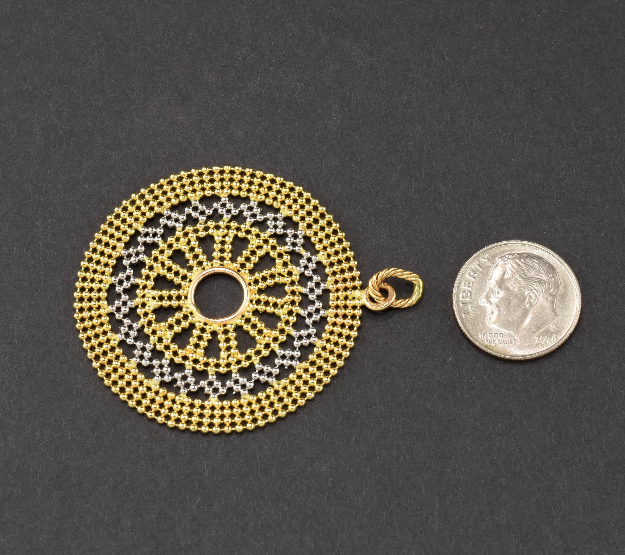 Large 14K Gold Beaded Mandala Medallion Pendant For Sale 1