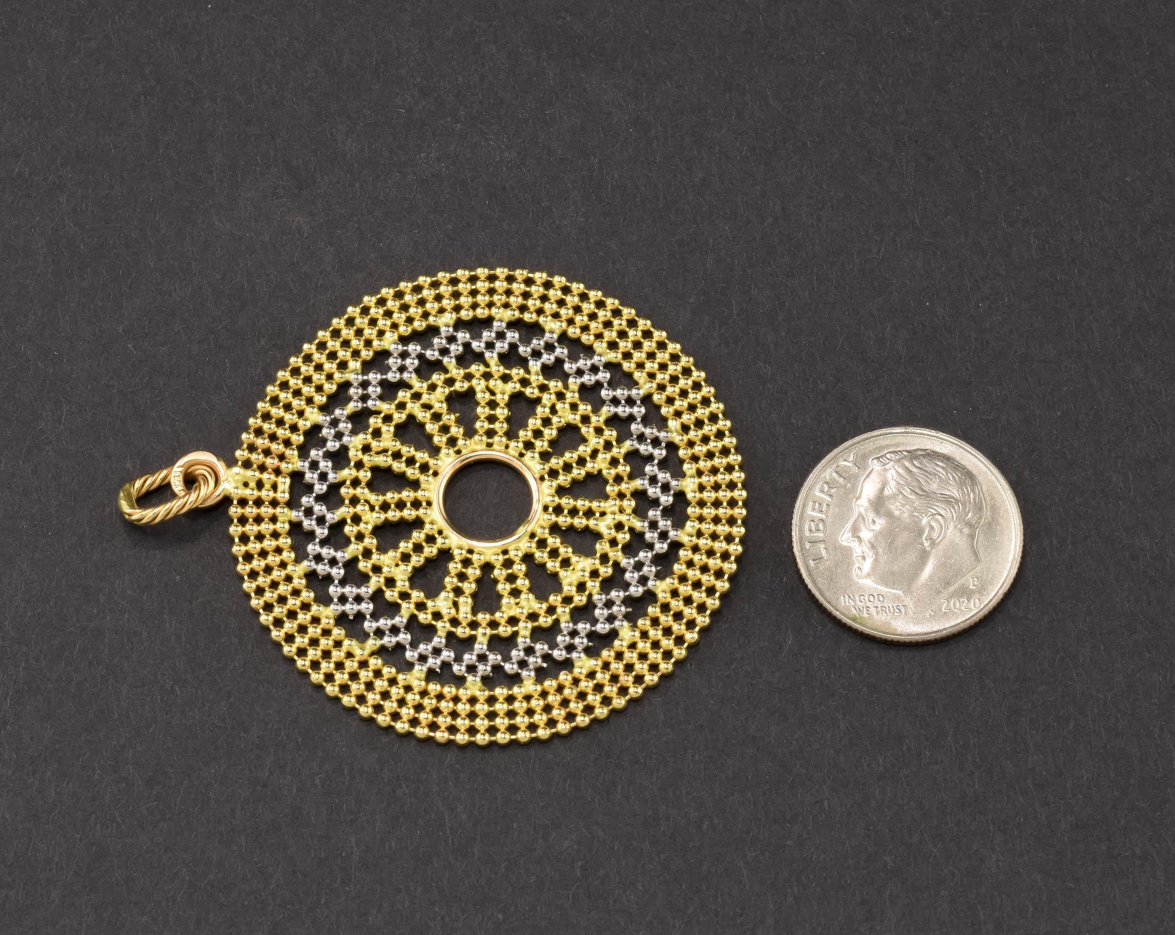 Large 14K Gold Beaded Mandala Medallion Pendant For Sale 2