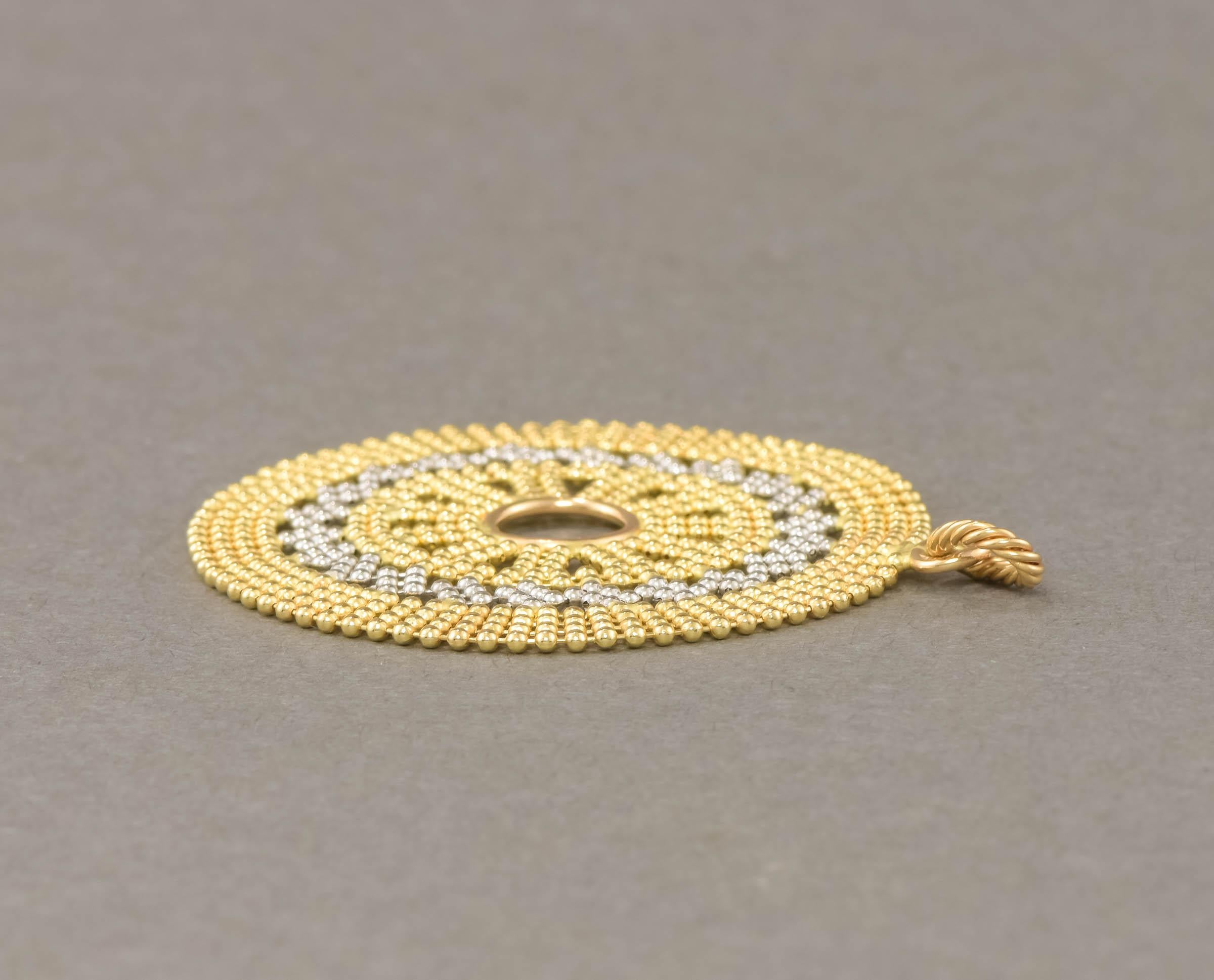 Large 14K Gold Beaded Mandala Medallion Pendant For Sale 3