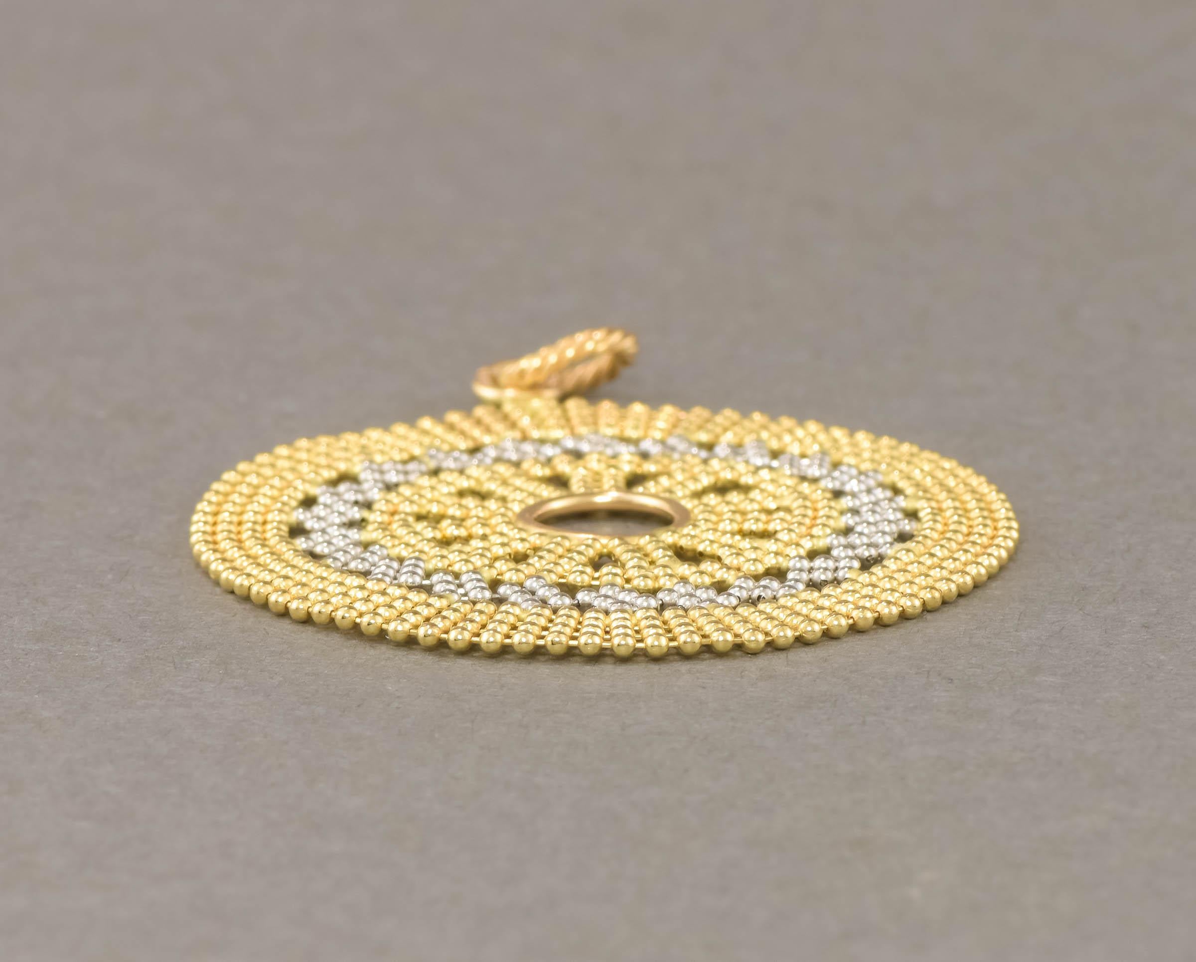 Large 14K Gold Beaded Mandala Medallion Pendant For Sale 4
