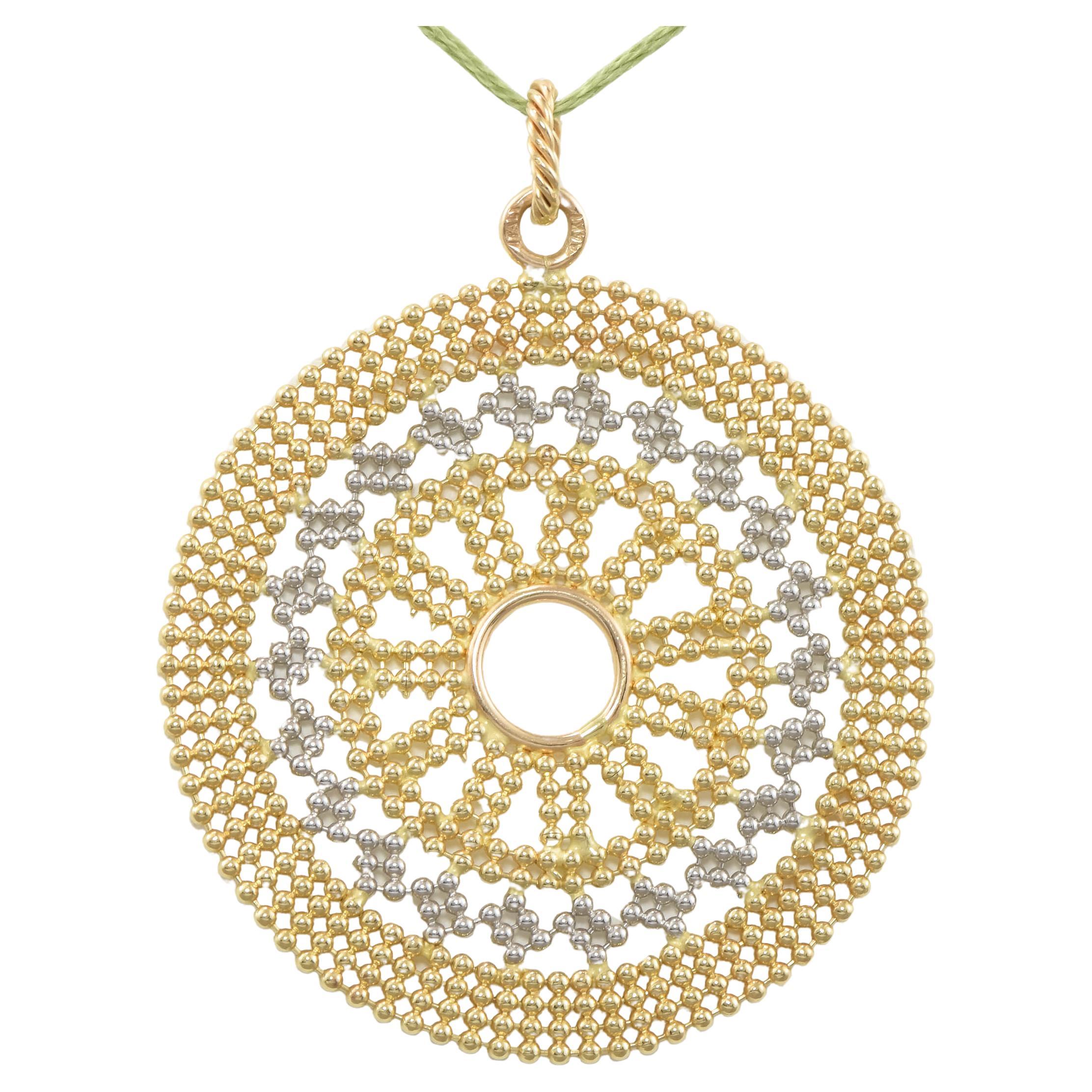 Large 14K Gold Beaded Mandala Medallion Pendant For Sale