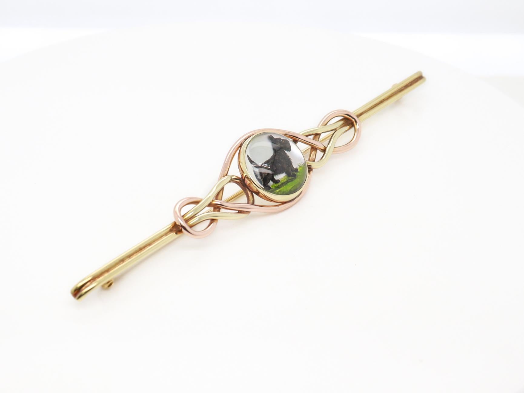 Large 14K Gold Brooch with an Essex Crystal of a Scottie Dog For Sale 4
