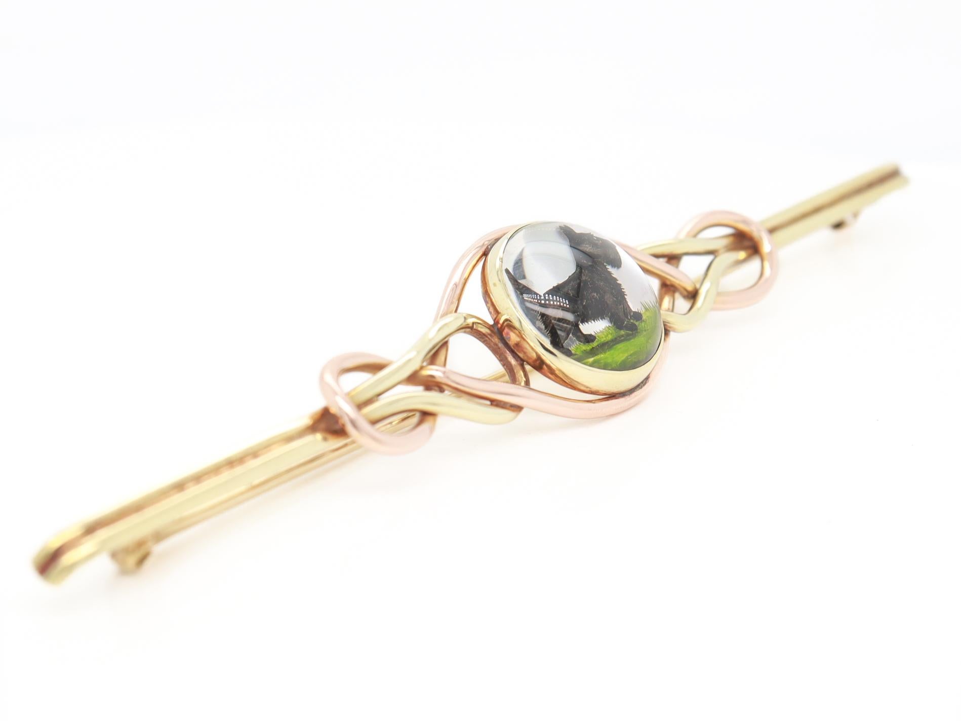 Large 14K Gold Brooch with an Essex Crystal of a Scottie Dog For Sale 5
