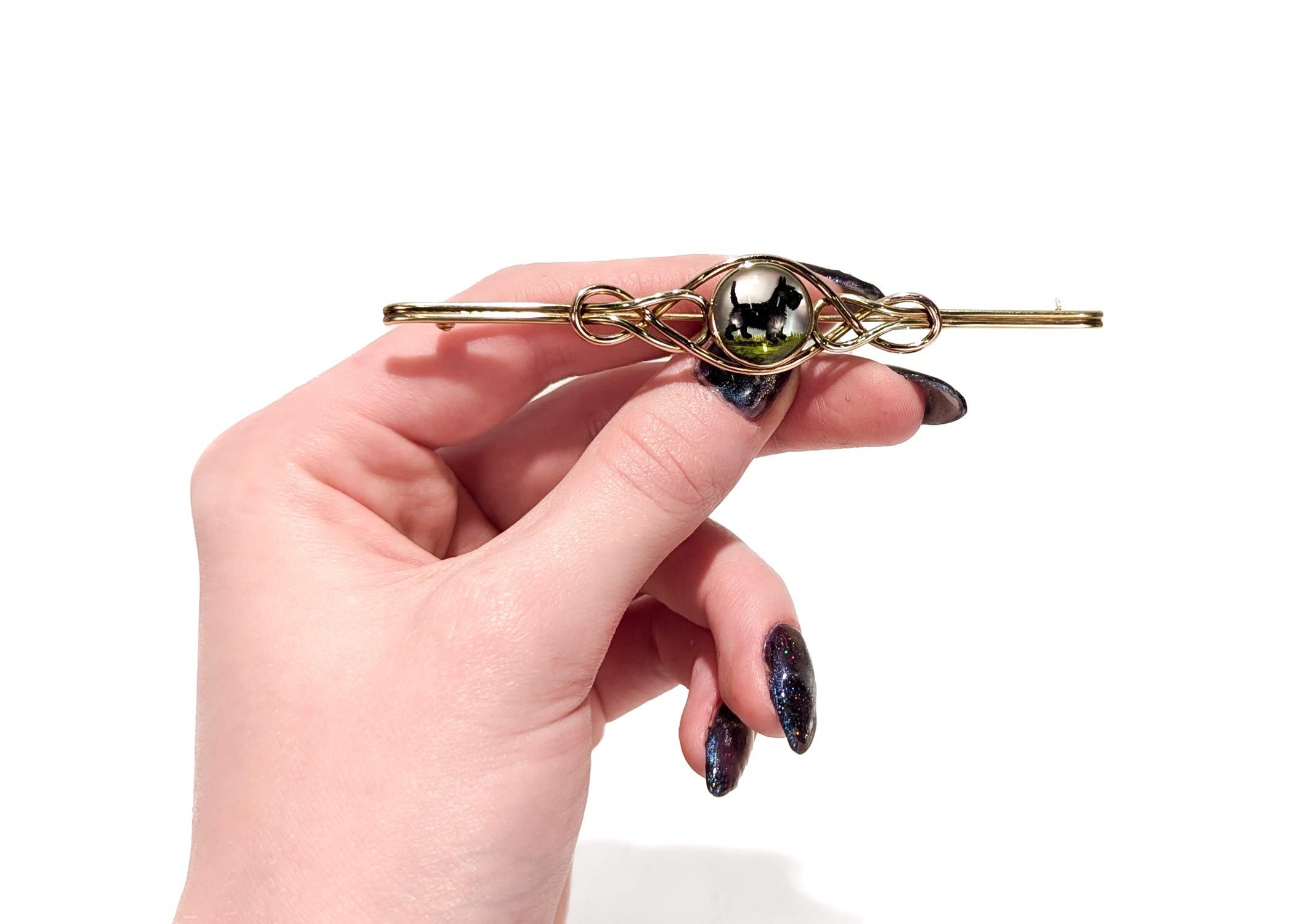 Large 14K Gold Brooch with an Essex Crystal of a Scottie Dog For Sale 12