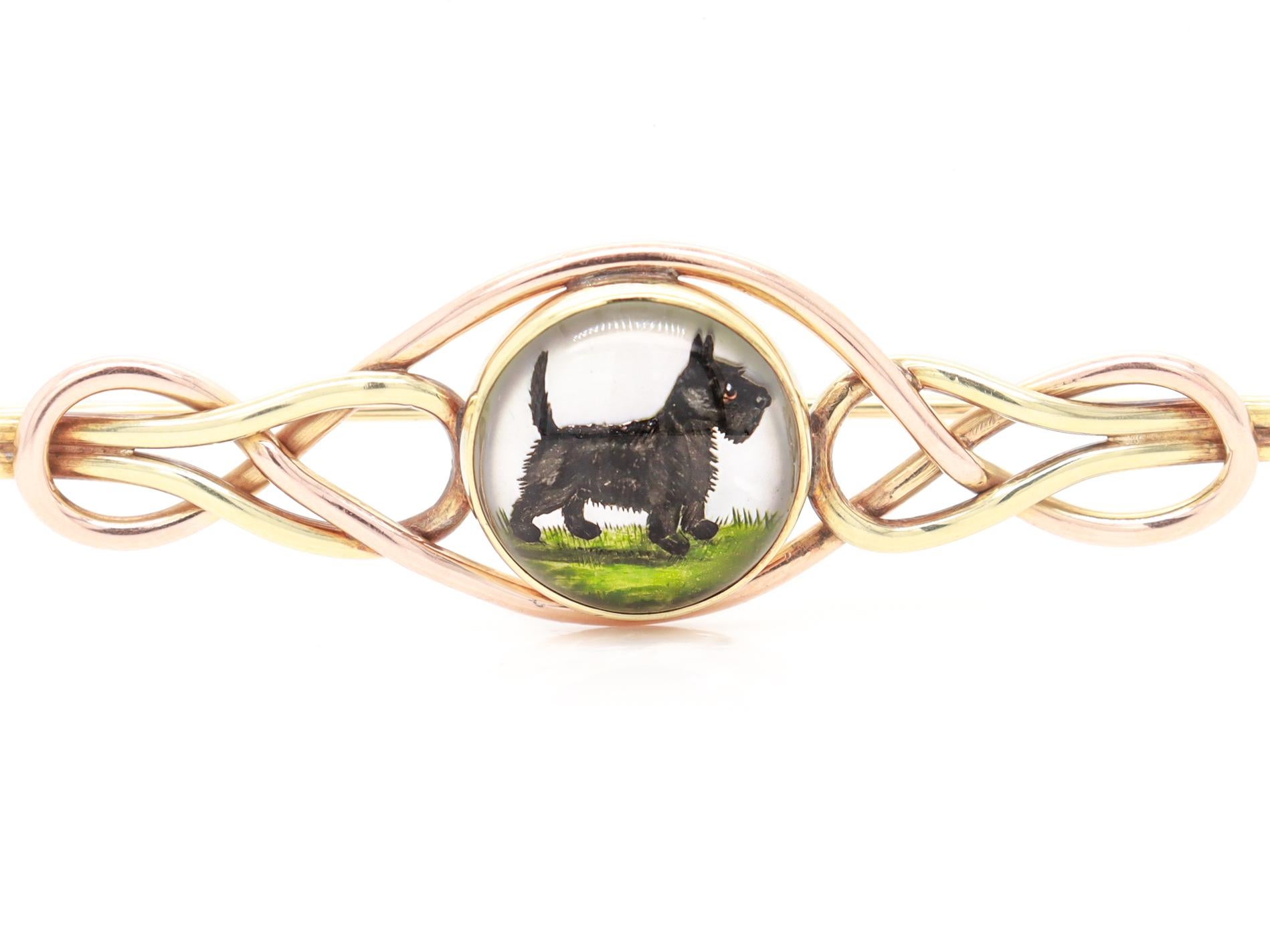 Women's or Men's Large 14K Gold Brooch with an Essex Crystal of a Scottie Dog For Sale