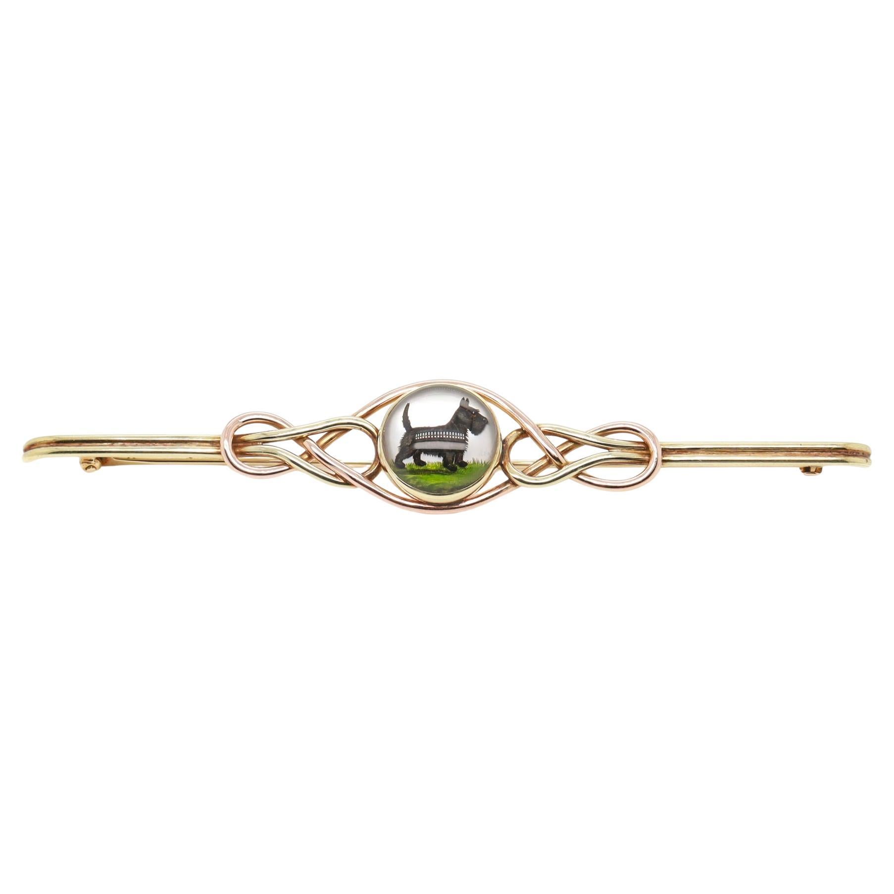 Large 14K Gold Brooch with an Essex Crystal of a Scottie Dog For Sale 1