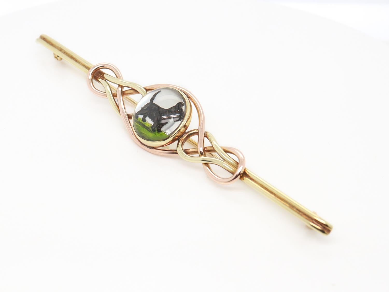 Large 14K Gold Brooch with an Essex Crystal of a Scottie Dog For Sale 3