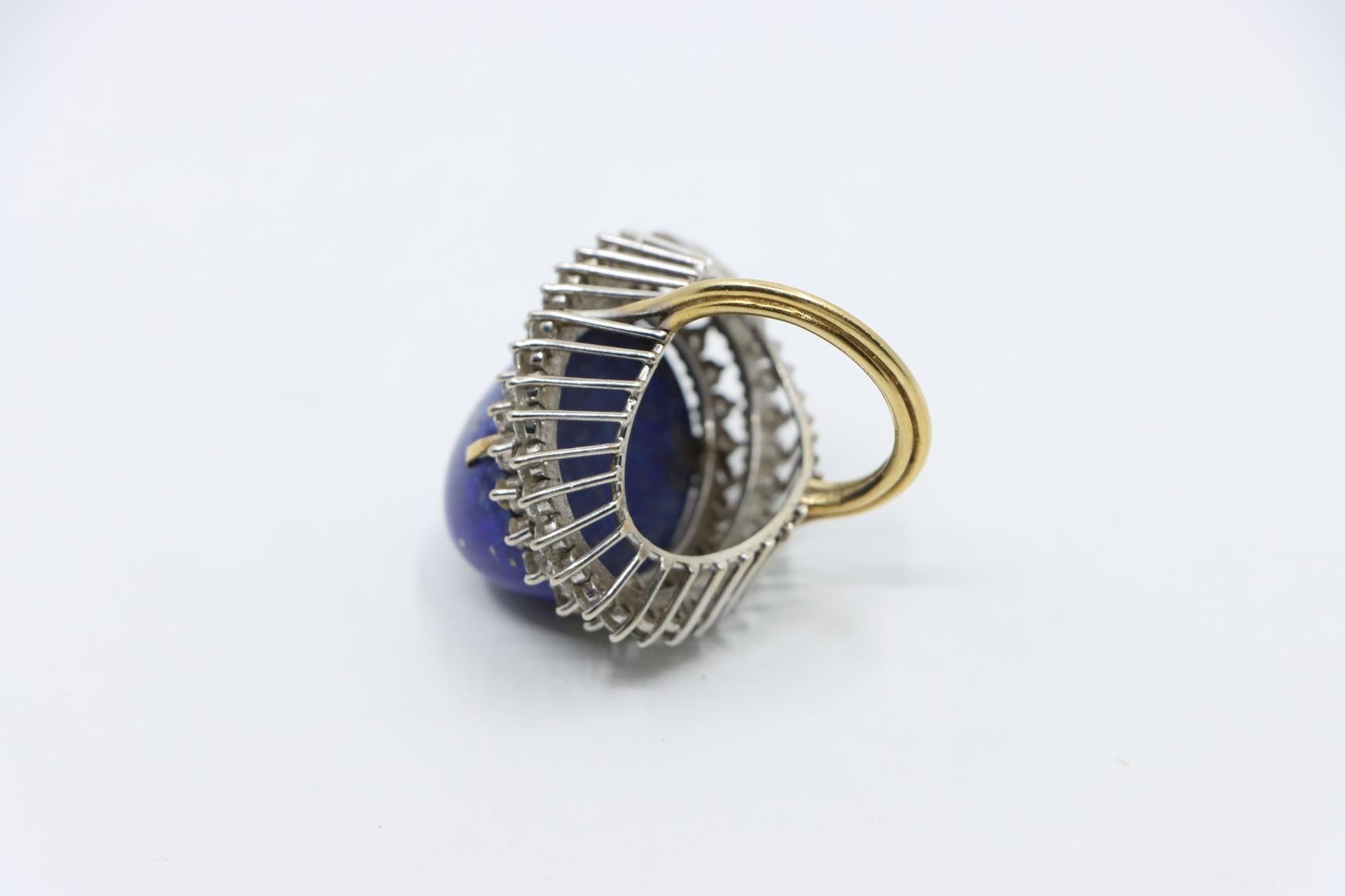 Large 14K Gold Lapis Lazuli Diamonds Ring For Sale 5