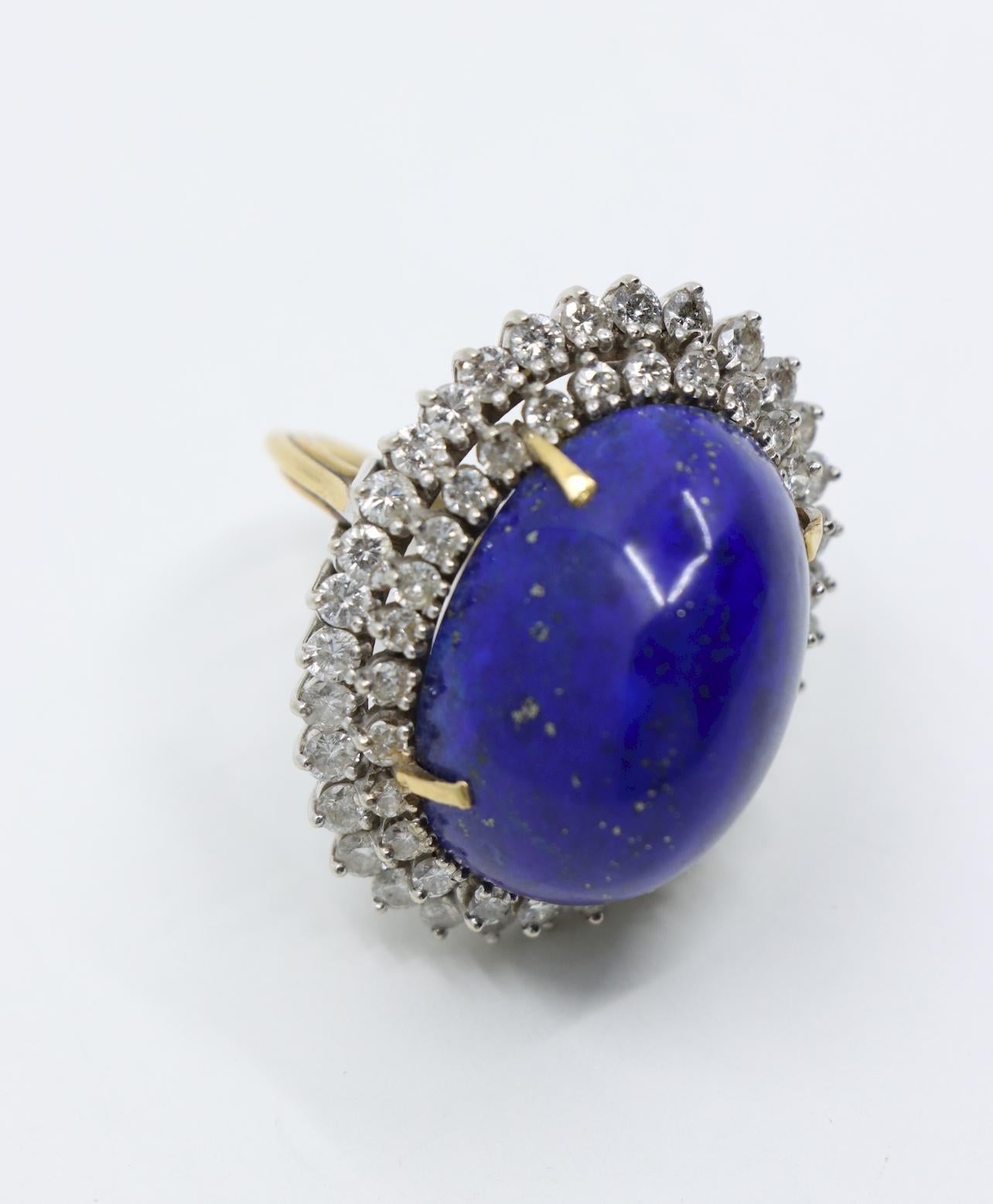 Large 14K Gold Lapis Lazuli Diamonds Ring For Sale 6