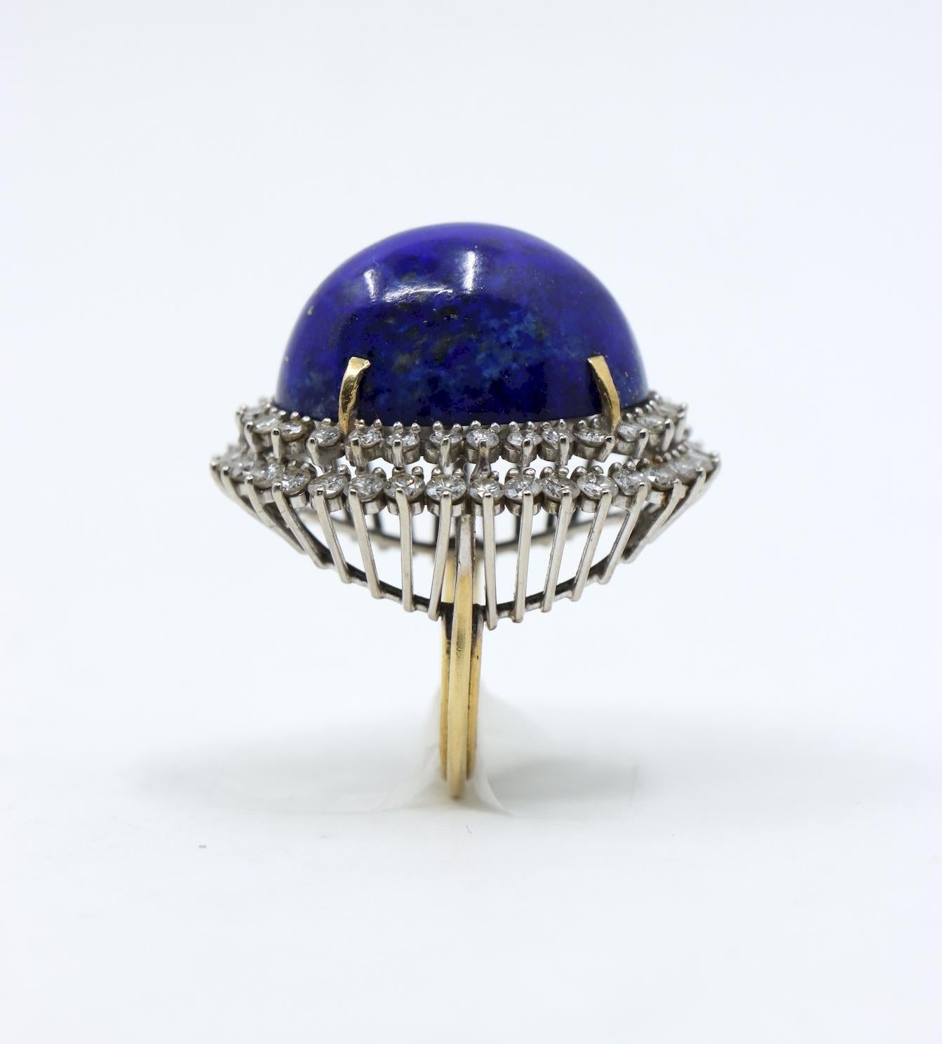 Cabochon Large 14K Gold Lapis Lazuli Diamonds Ring For Sale