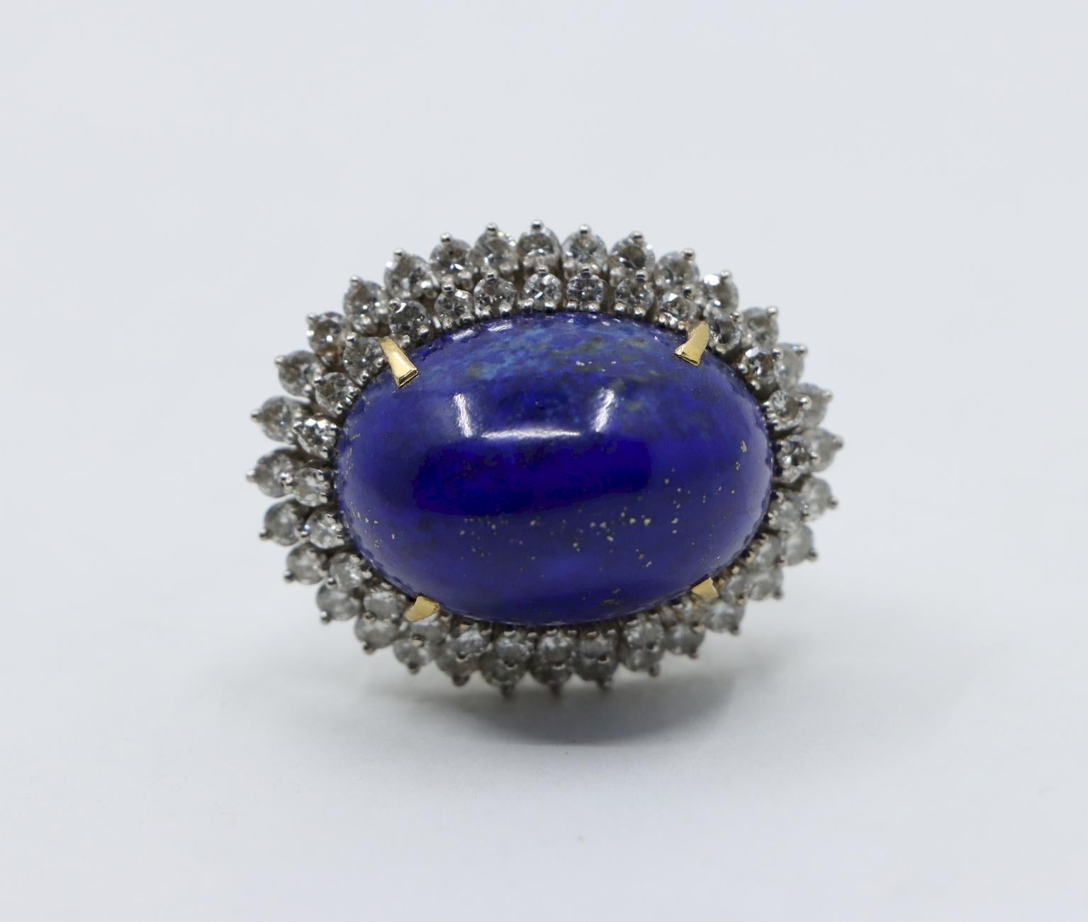 Large 14K Gold Lapis Lazuli Diamonds Ring For Sale 3