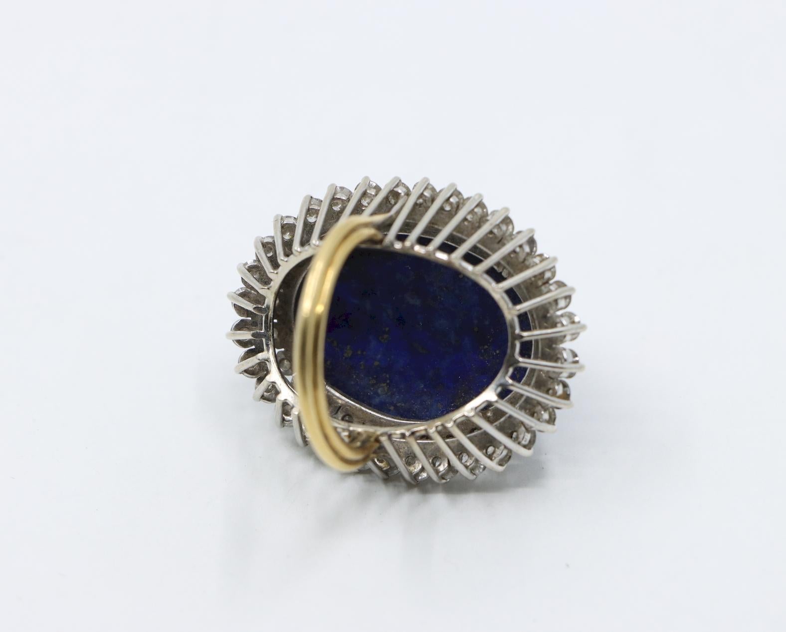 Large 14K Gold Lapis Lazuli Diamonds Ring For Sale 4