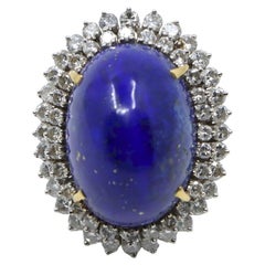 Large 14K Gold Lapis Lazuli Diamonds Ring