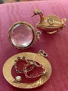 Large 14k Gold Pink and Blue Sapphire Intertwined Heart Disc Charm Pendant