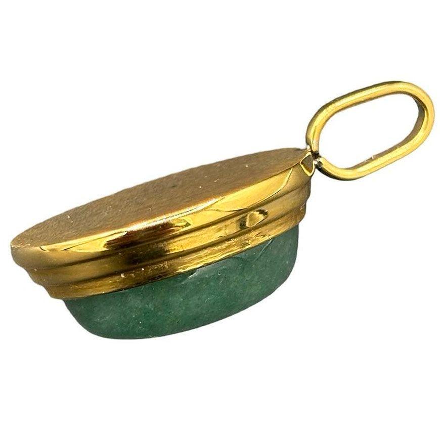 Or Grand pendentif ovale en or 14 carats à gradins en aventurine naturelle en vente