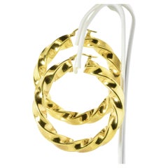 Large 14K Gold  Unusual Twisted Motif Vintage 1.75 Inches in Diameter Hoops
