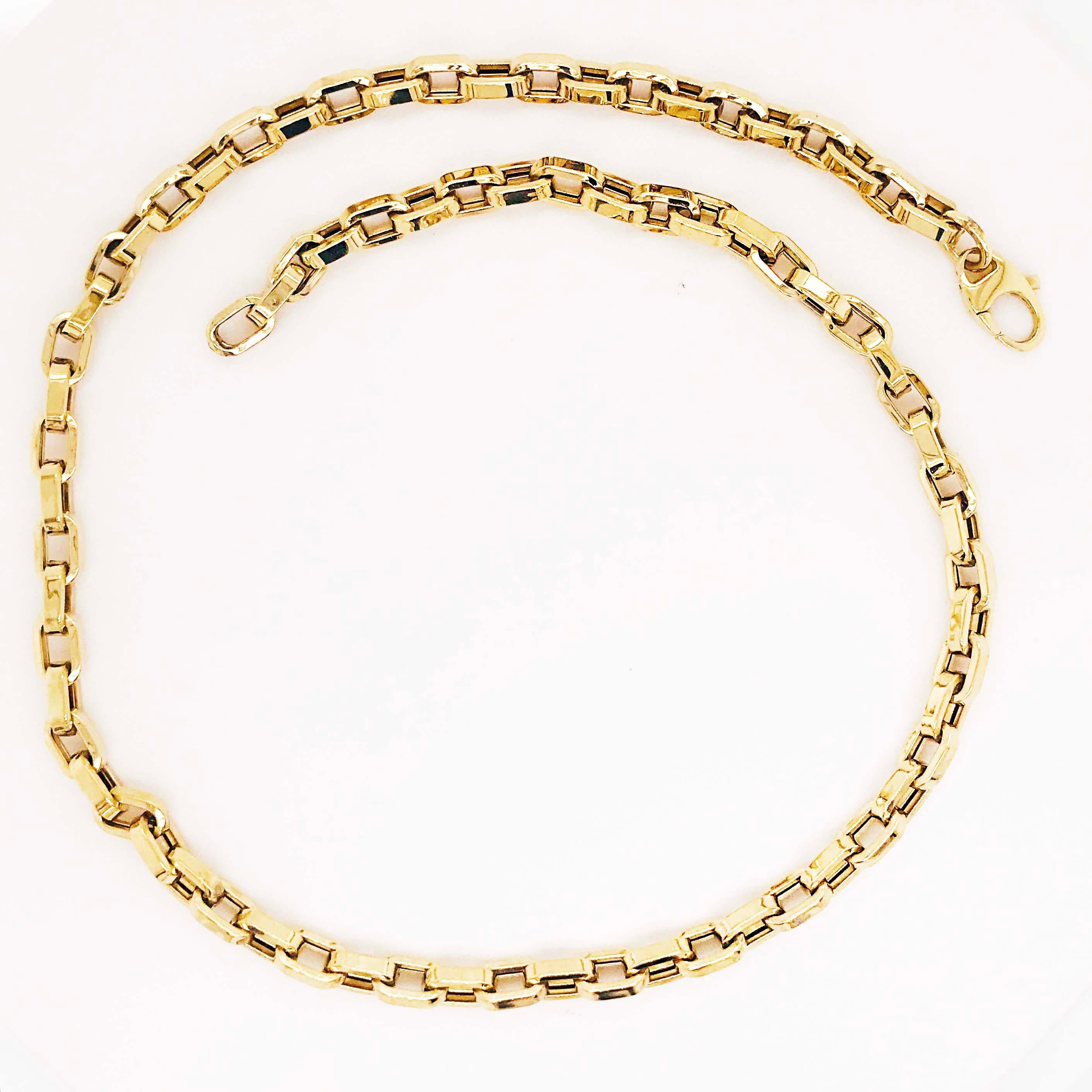 2020 FASHION JEWELRY - the latest fine jewelry fad! 
This gorgeous, fashionable paperclip-like large link chain is a handmade chunky link chain necklace. With each link handmade in 14k yellow gold. The links are squared ovals and measure 4.75mm wide