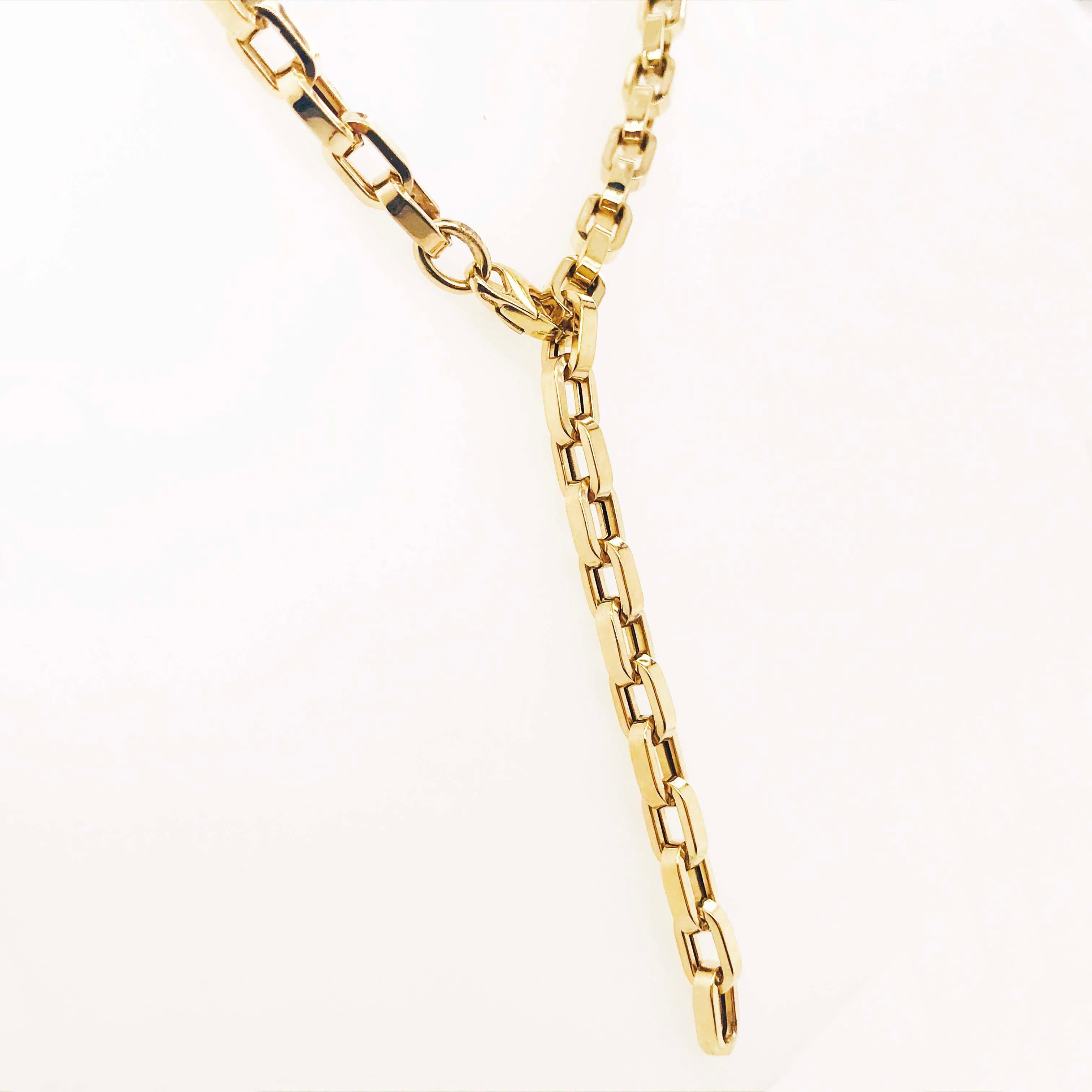 Modern Large 14k Link Chain Necklace, PaperClip Chain Cable w Large Clasp in 14kt Gold