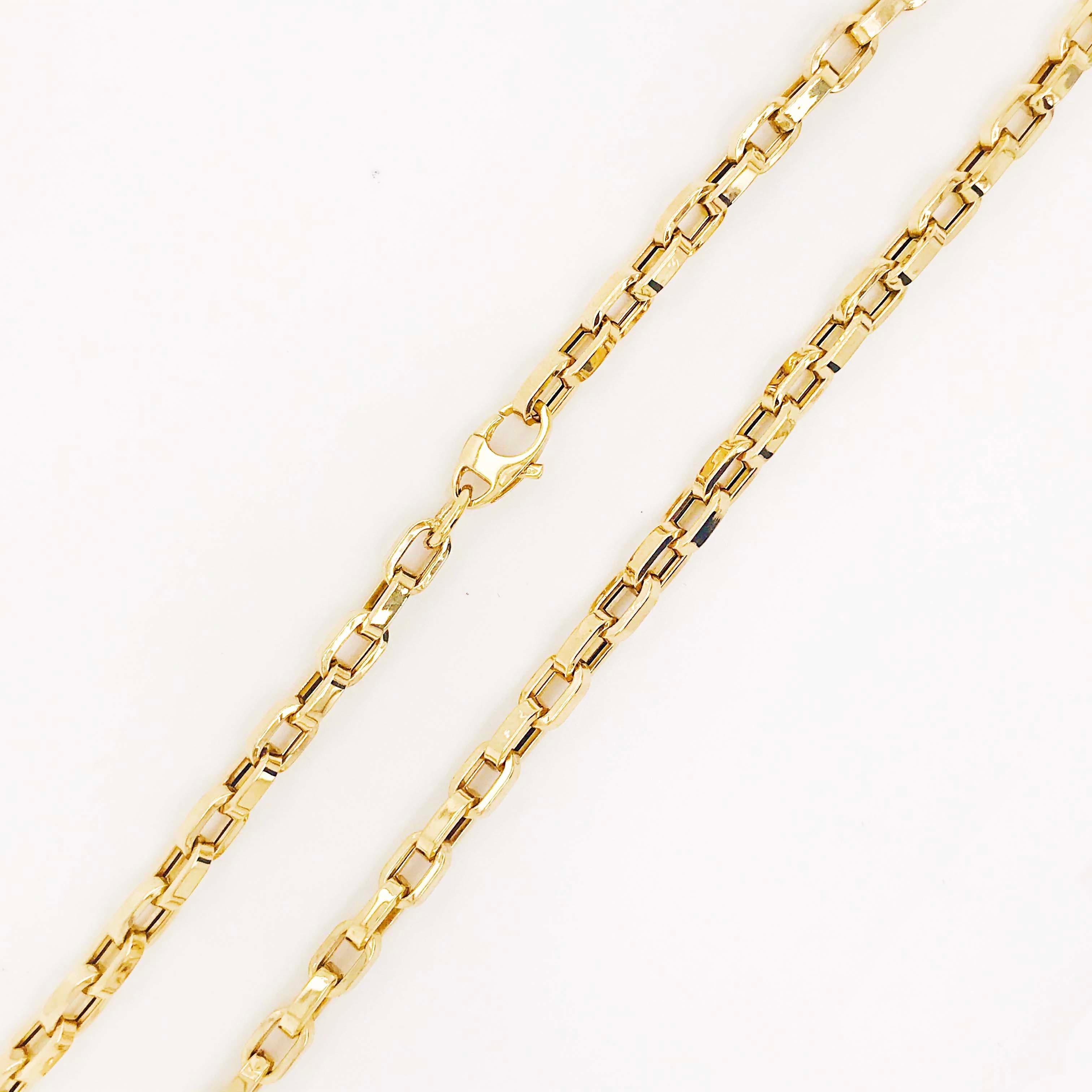 Women's or Men's Large 14k Link Chain Necklace, PaperClip Chain Cable w Large Clasp in 14kt Gold