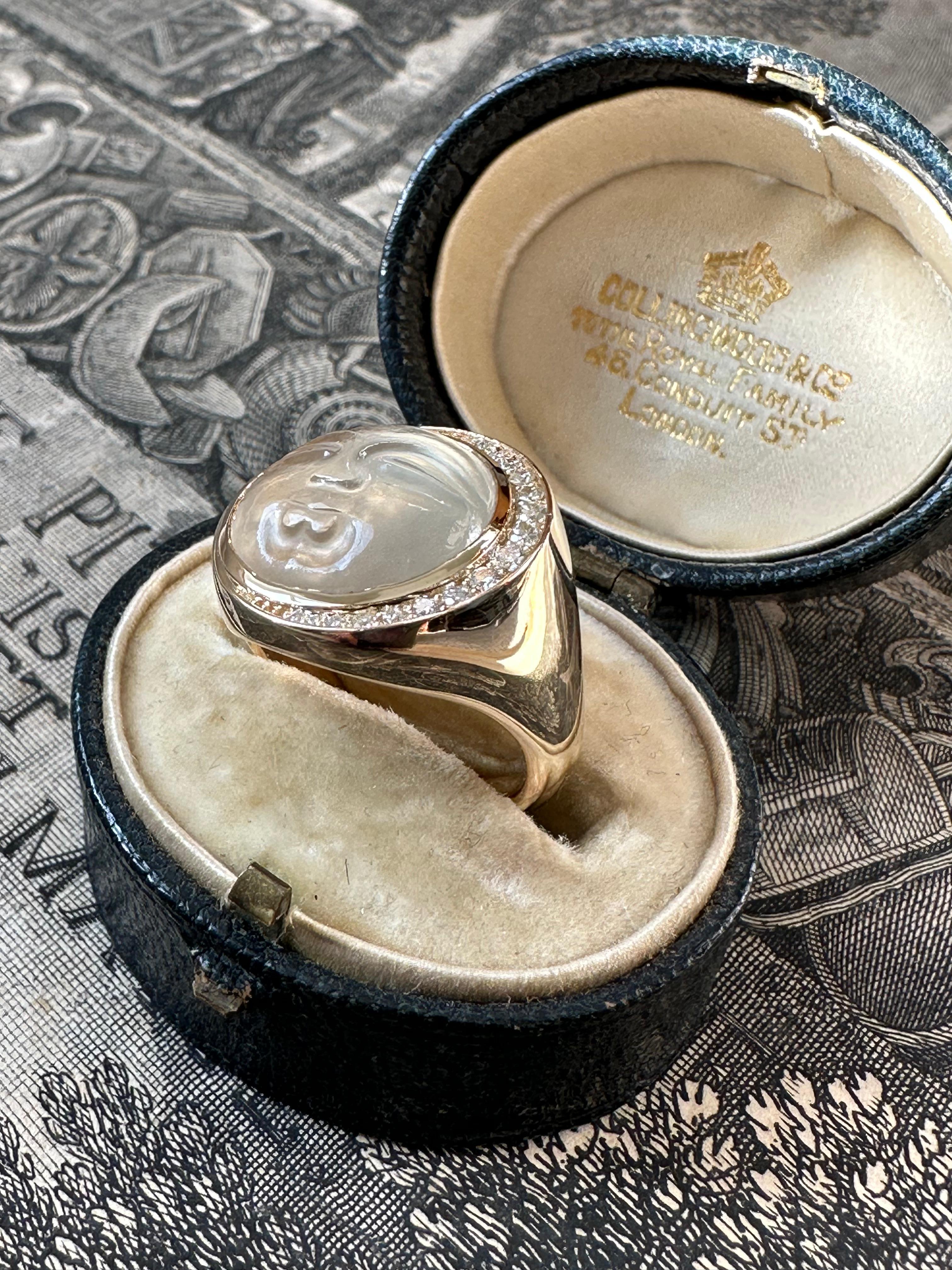 Large 14K Moonstone Man in the Moon Ring - LPM For Sale 1