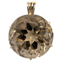 Large 14k Smoky Citrine Pendant Vintage Round Solid Yellow Gold Signed JP