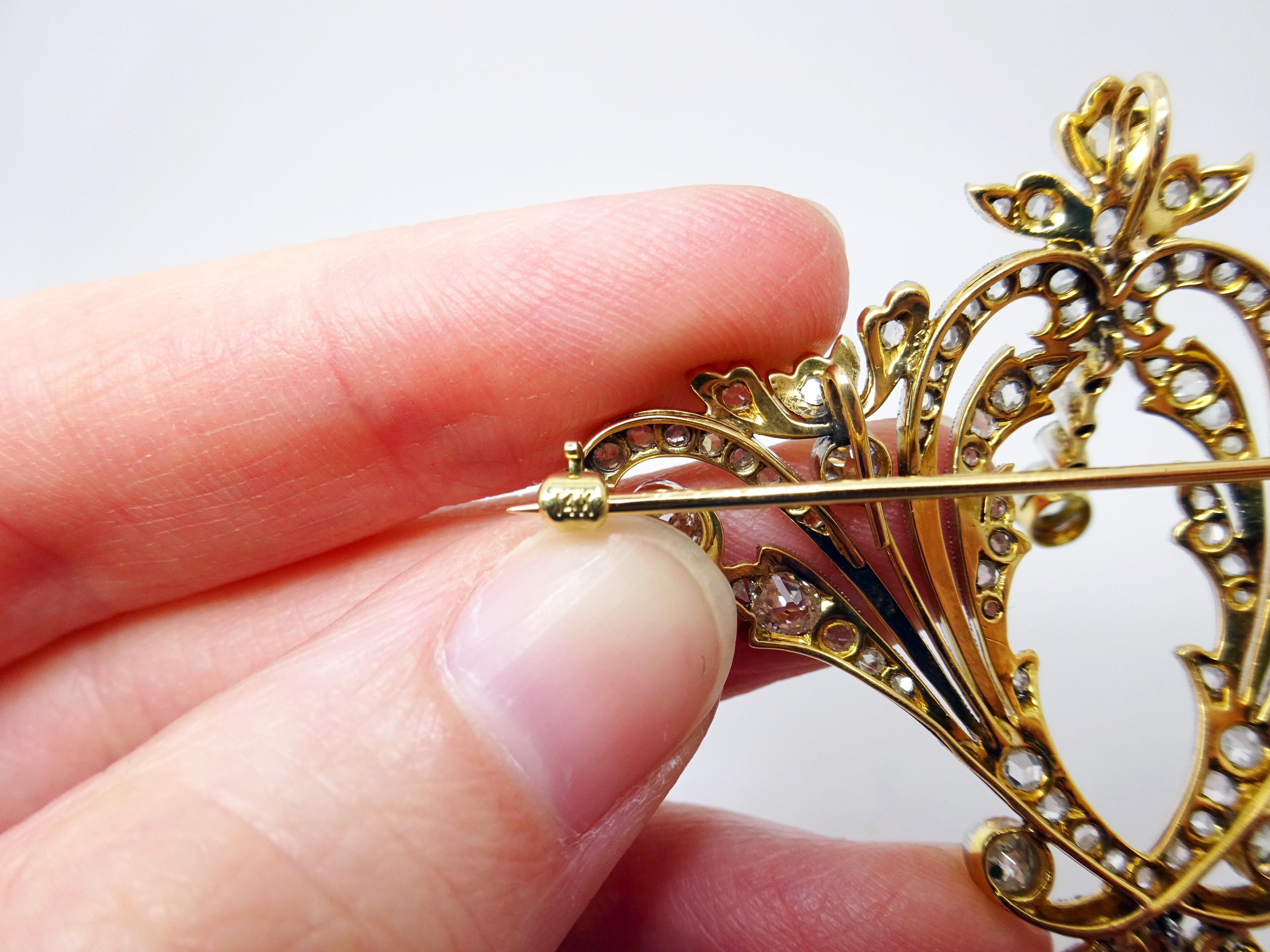 Women's Large 14k Victorian Three Carat Genuine Natural Diamond Pin Pendant '#J3342'