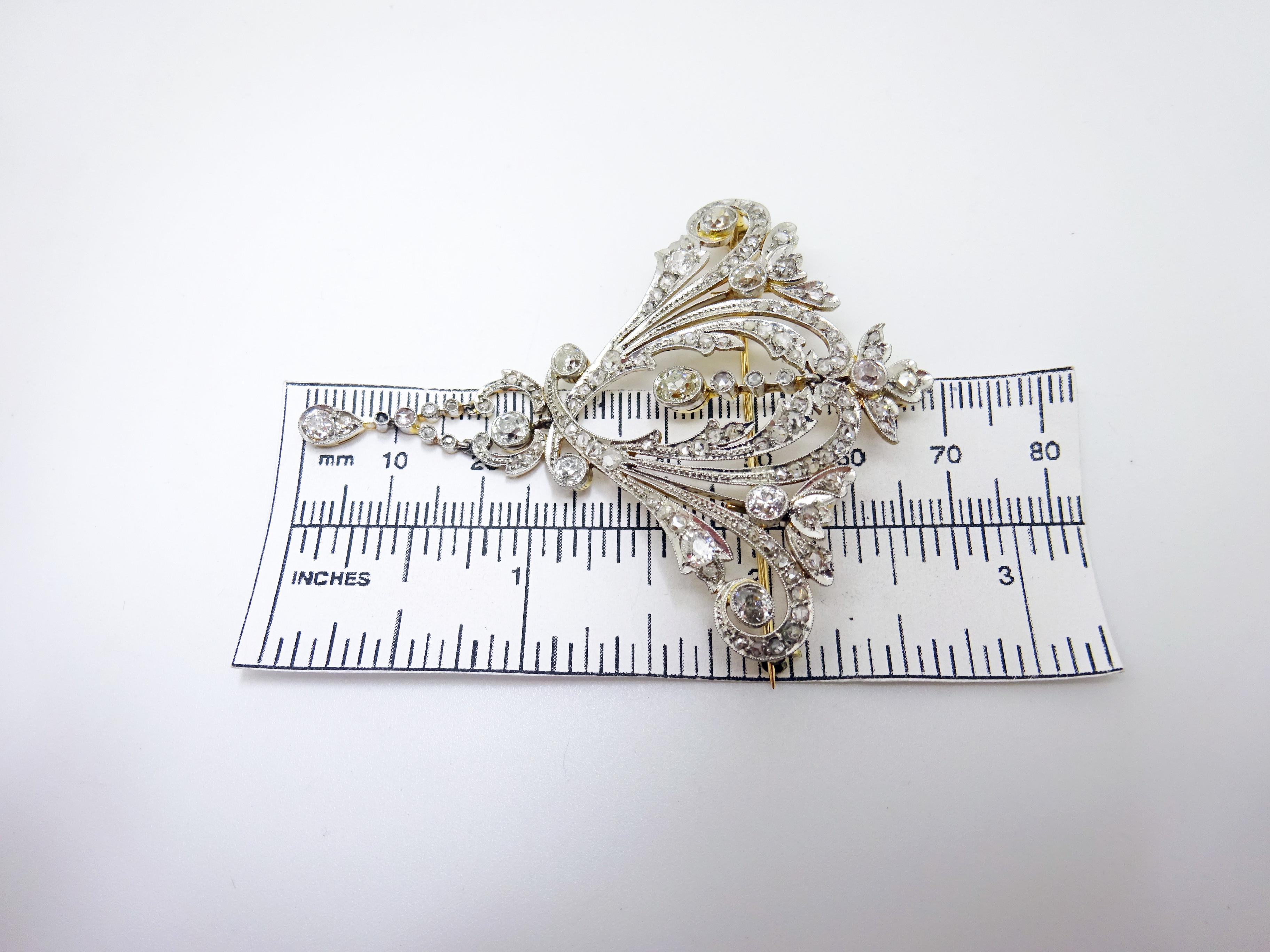 Large 14k Victorian Three Carat Genuine Natural Diamond Pin Pendant '#J3342' 1