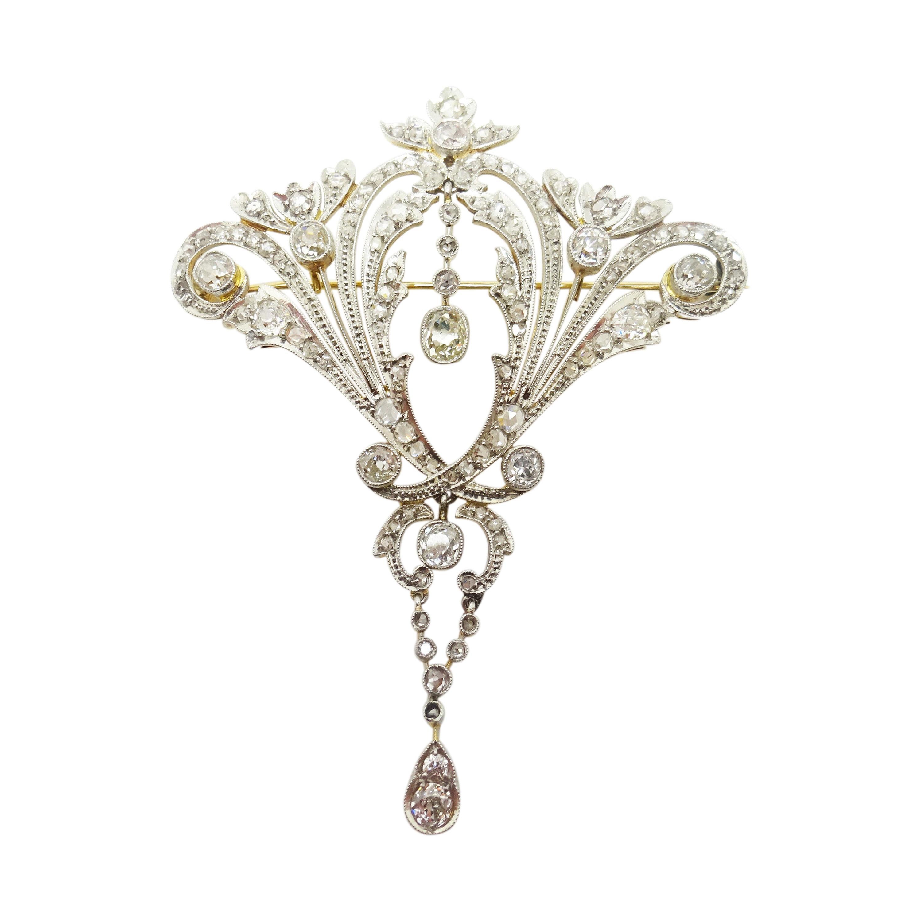 Large 14k Victorian Three Carat Genuine Natural Diamond Pin Pendant '#J3342'