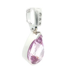 Large 14k White Gold 30.30ctw Pear Cut Pink Kunzite w/ Diamond Enhancer Pendant