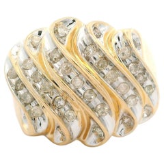 Grande bague jonc cigare large et ondulée en or jaune 14 carats avec diamants 0,50 carat
